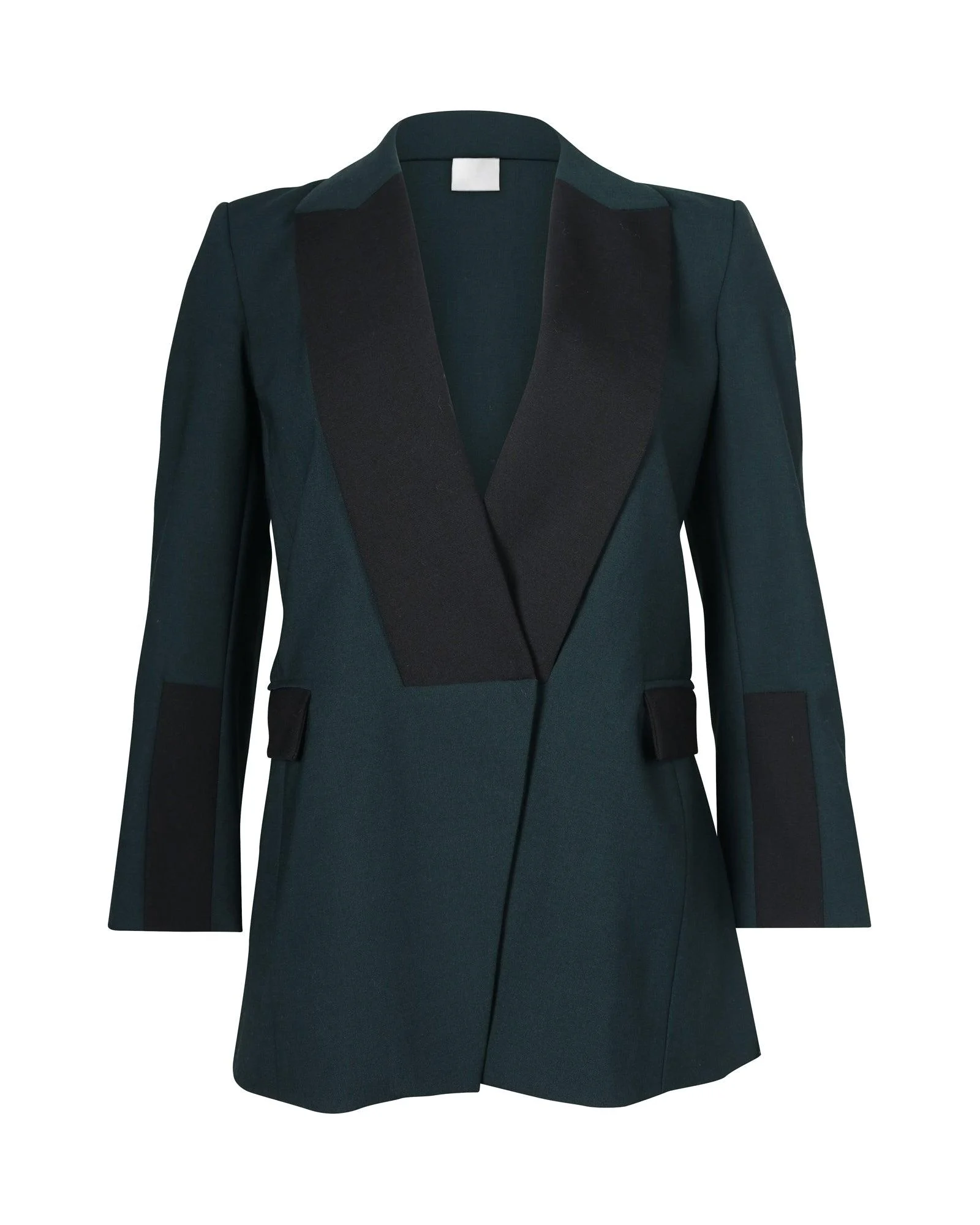 two-toned blazer in forest green and black polyester