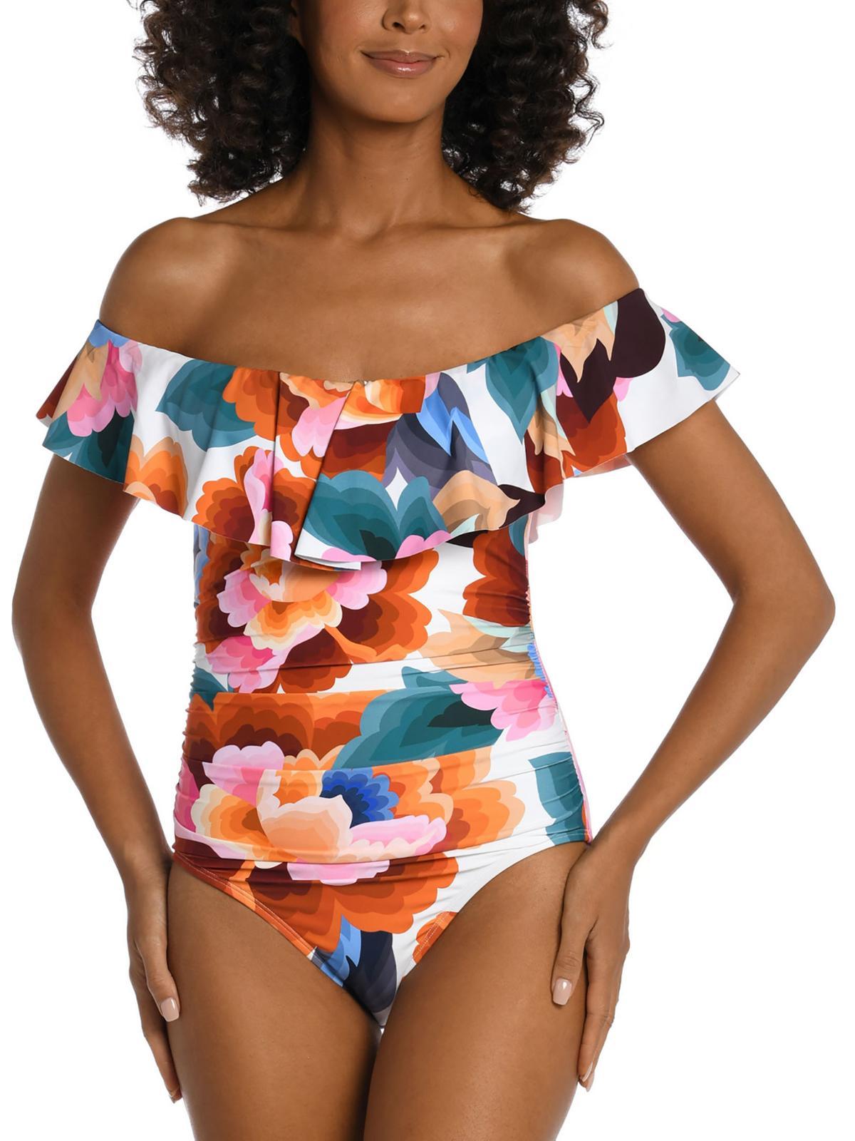 womens floral ruffled one-piece swimsuit