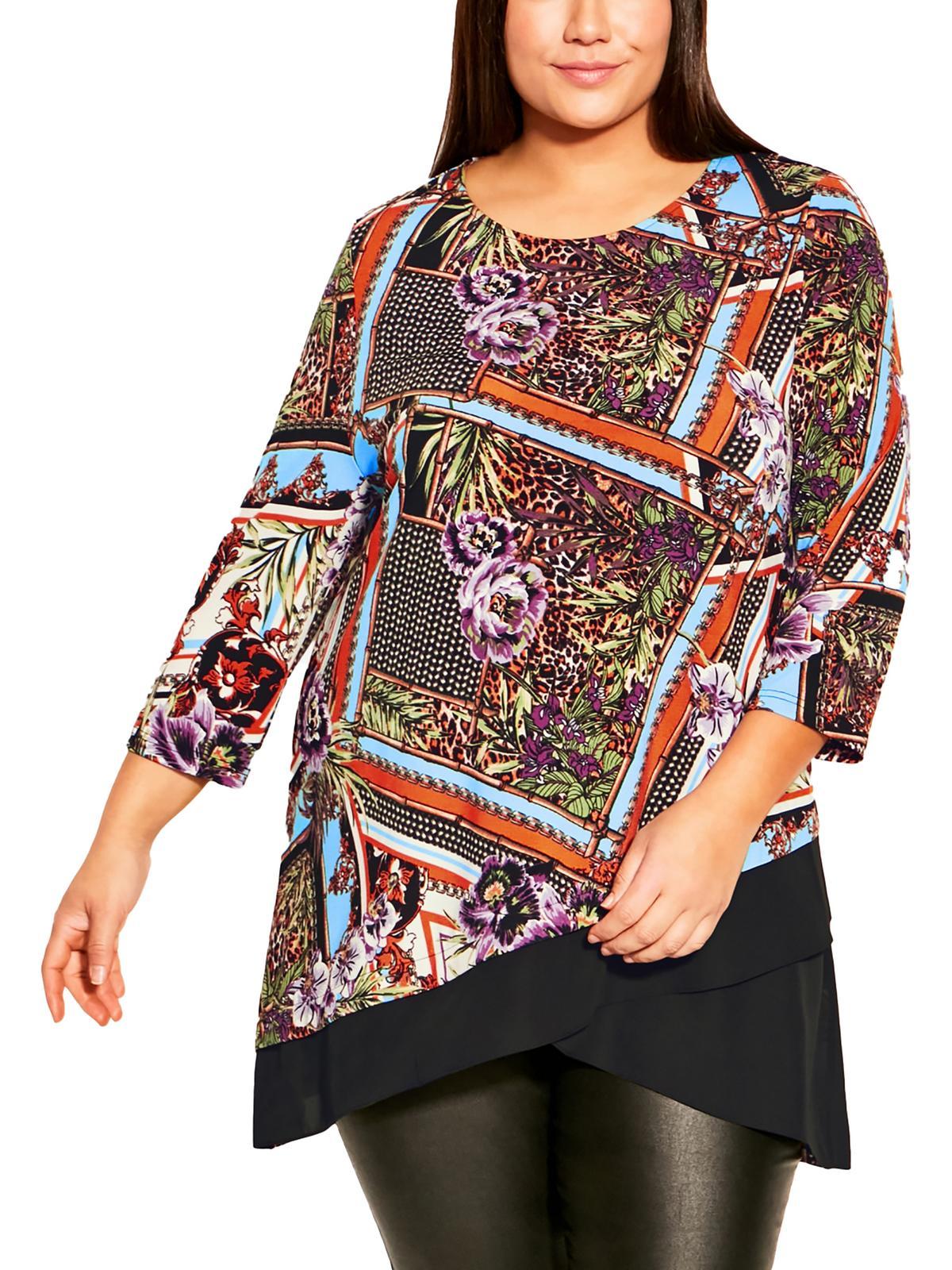 plus simone womens printed 3/4 sleeve tunic top