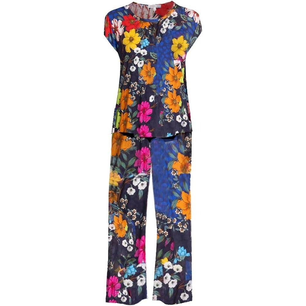 women archimal cap sleeve crop pajama set multicolor