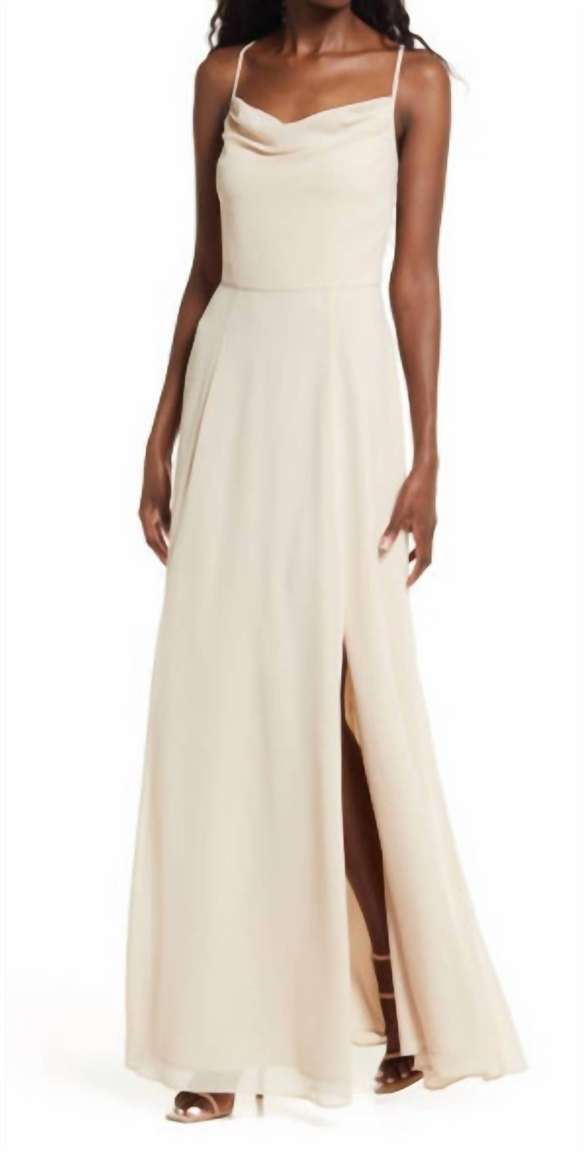 the wesley cowl neck chiffon gown in ivory