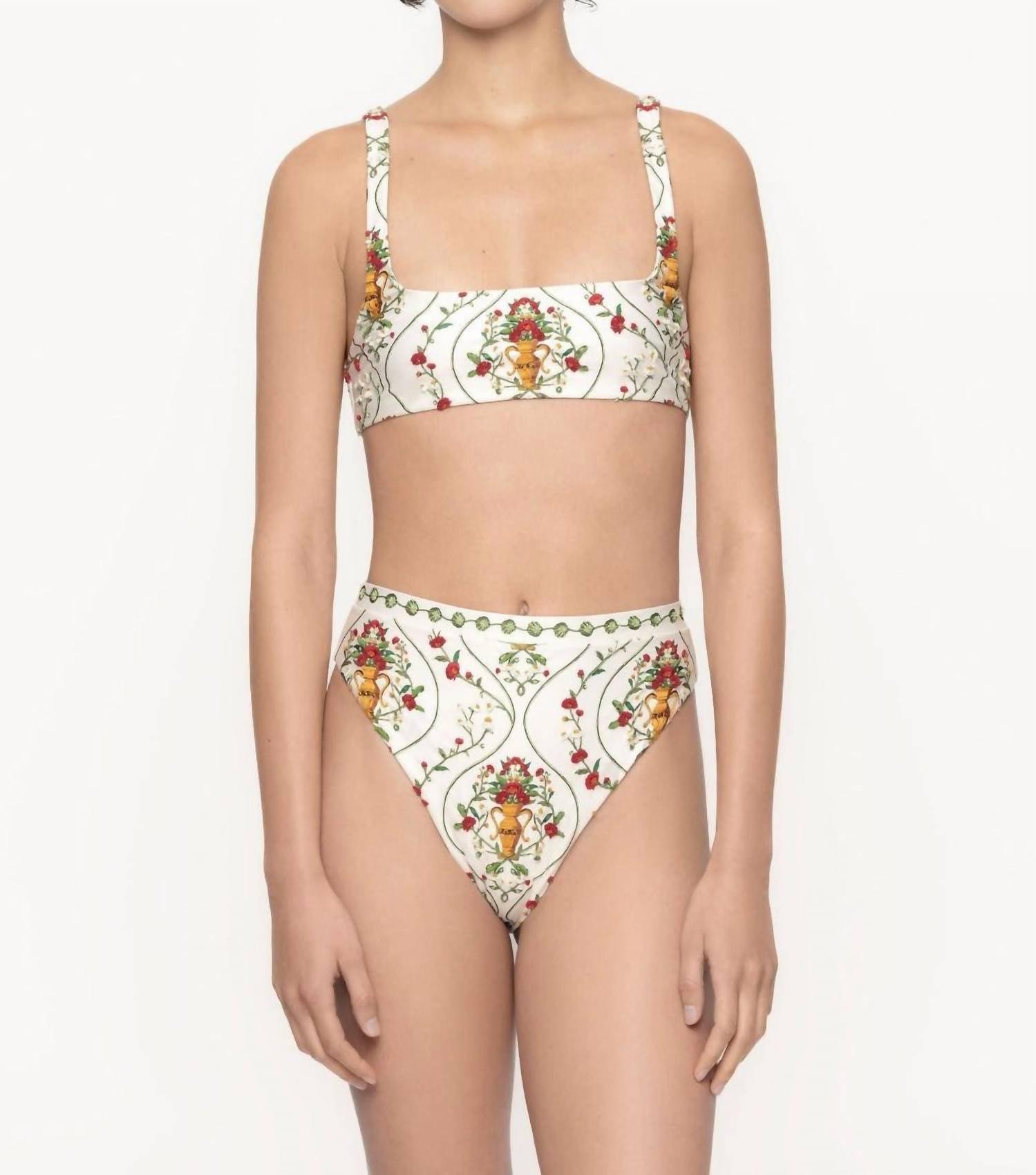 gualanday remedios hand embroidered bikini bottom in off white-green-red