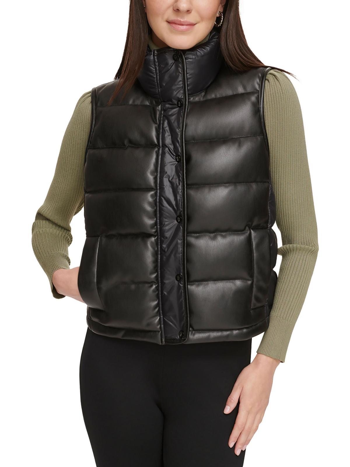 womens faux leather quilted outerwear vest