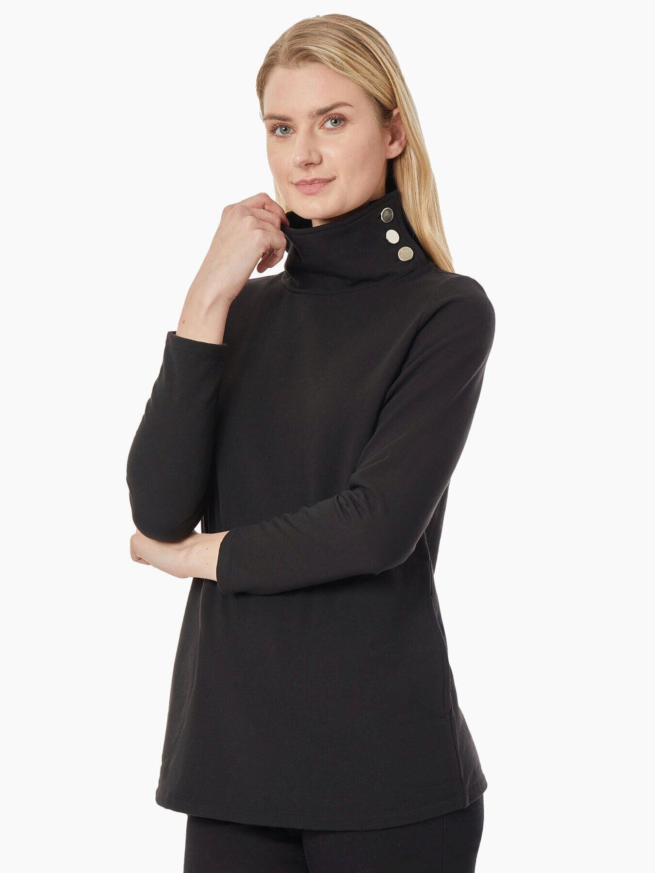 button detail fleece turtleneck tunic