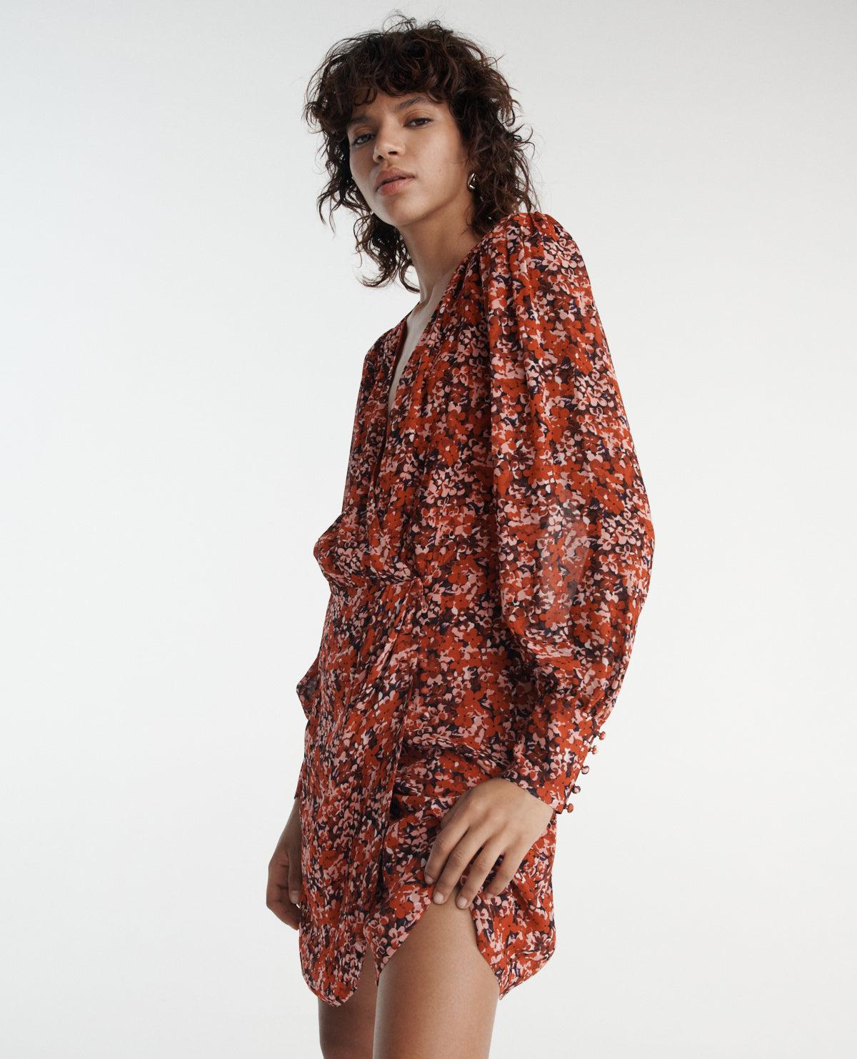 flowing dress with floral motif