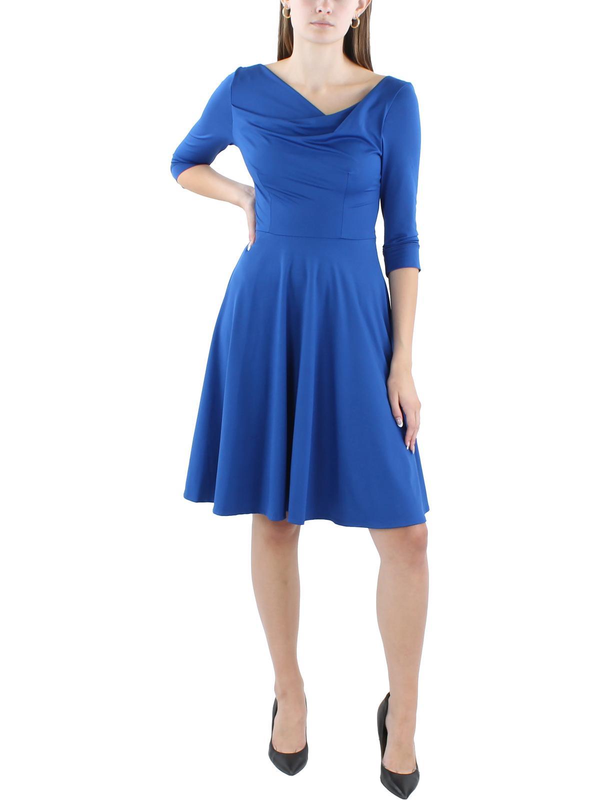 womens 3/4 sleeve pleated fit & flare dress