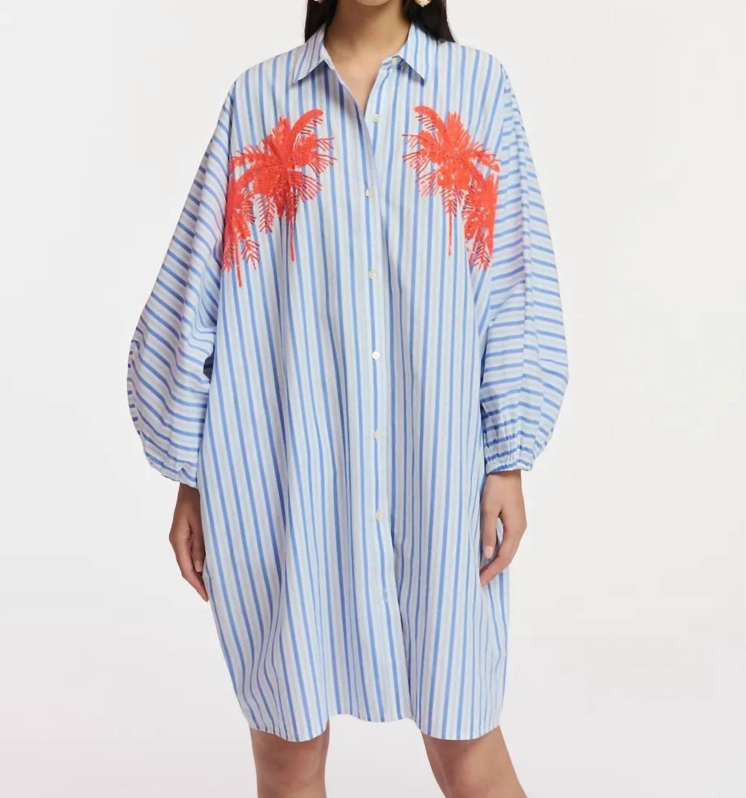 embroidered mini shirt dress in navy stripe