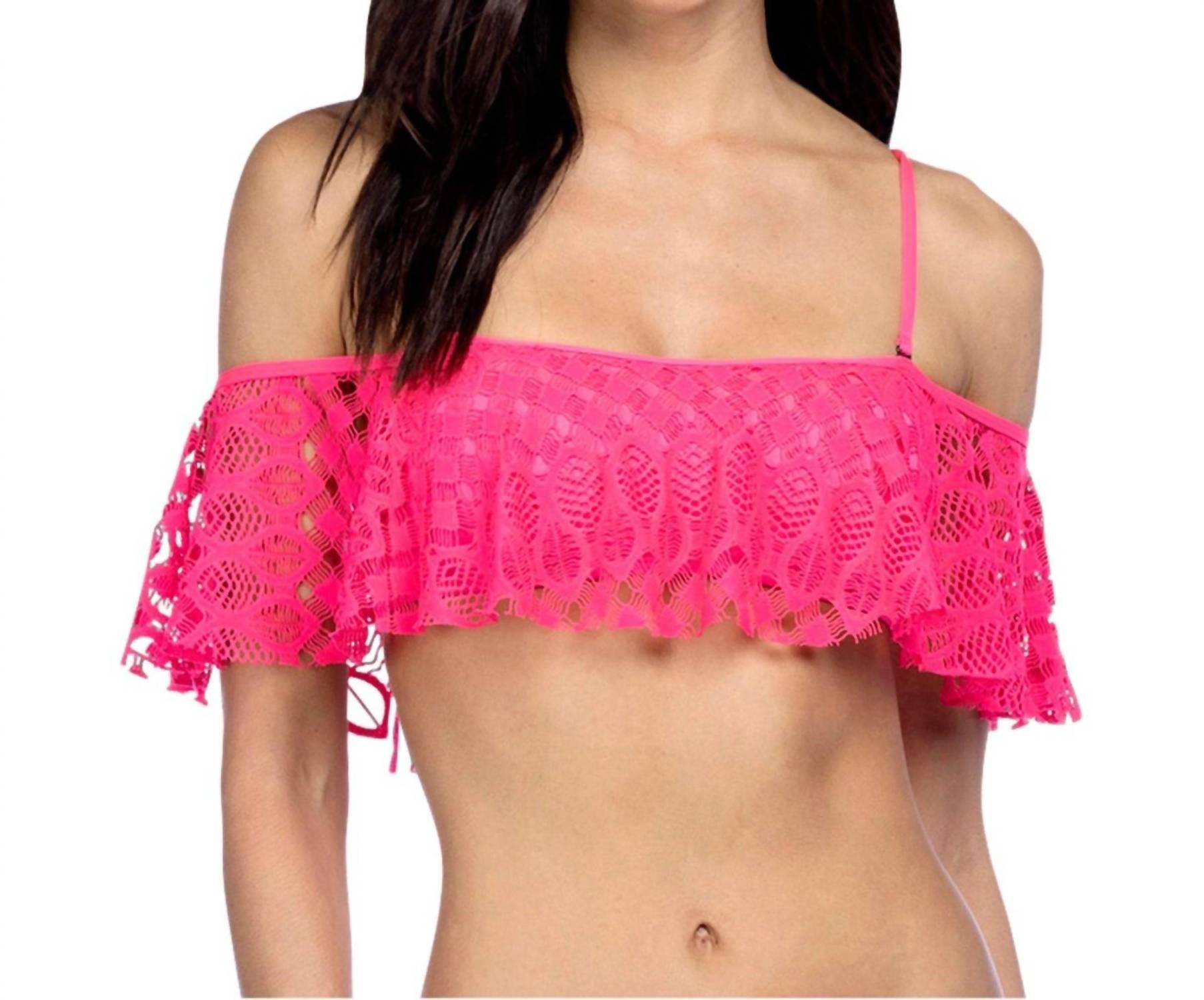 crochet off shoulder bandeau bikini top in pink