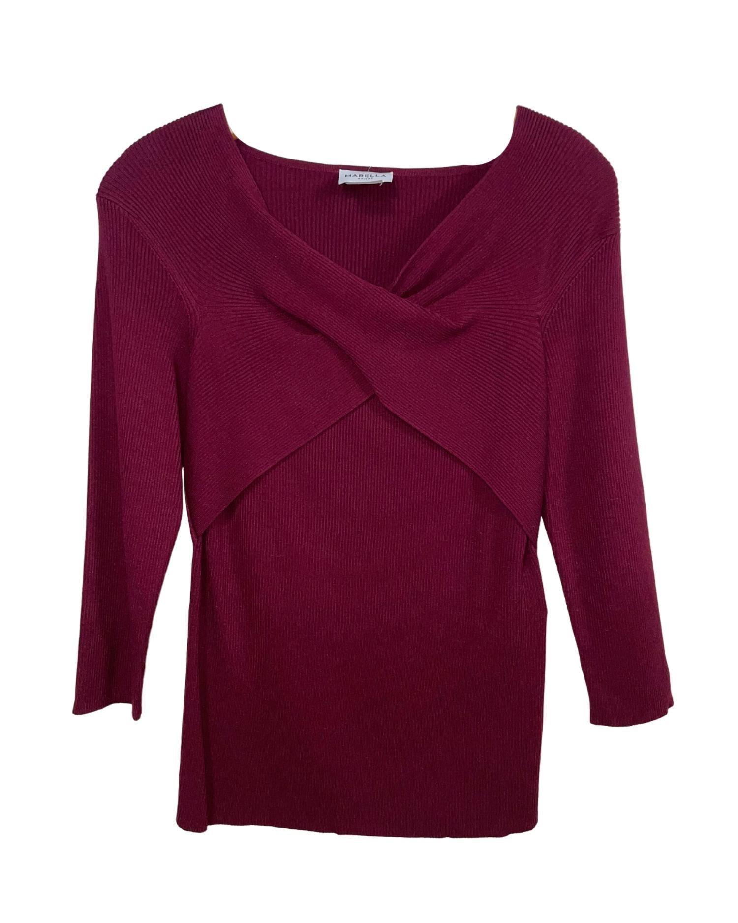 women's reader detail neck knit top in bordeaux