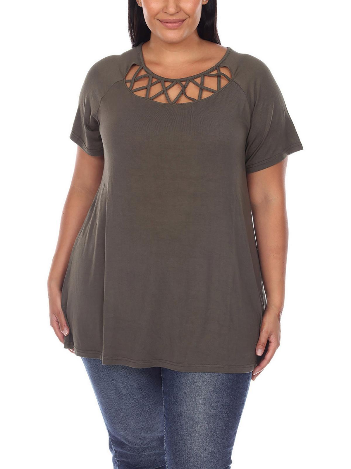 plus womens cut-out round neck blouse