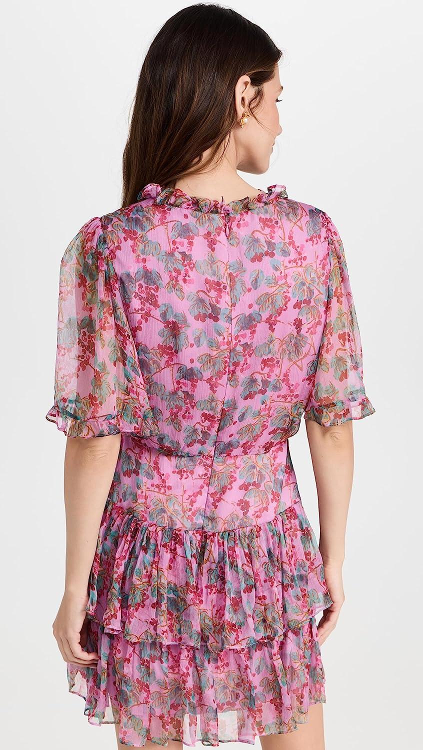 women ava-d floral ruffled layered silk mini dress mulberry blush pink