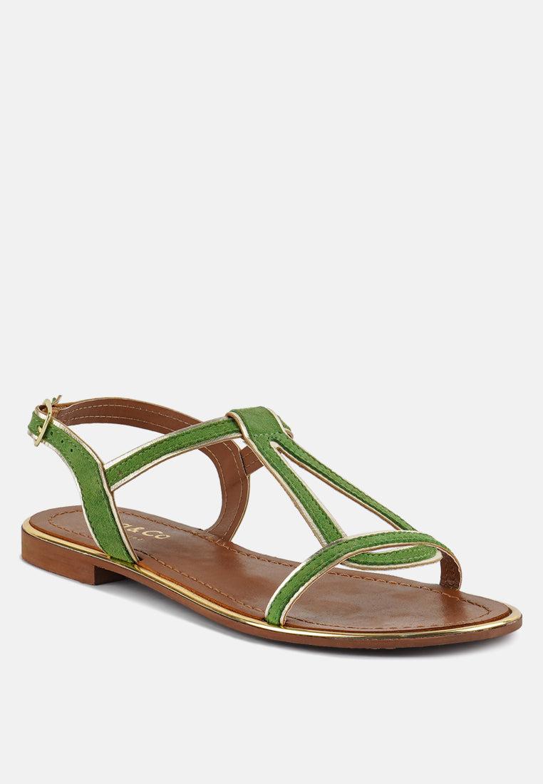 feodora green flat slip-on sandals