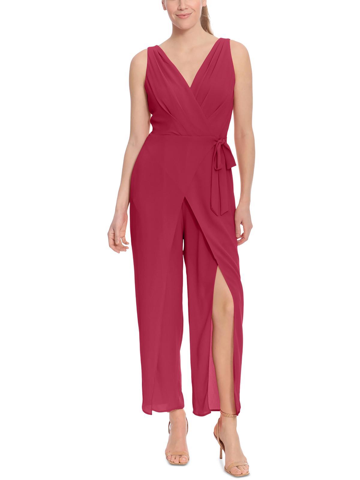 womens faux wrap sleeveless jumpsuit