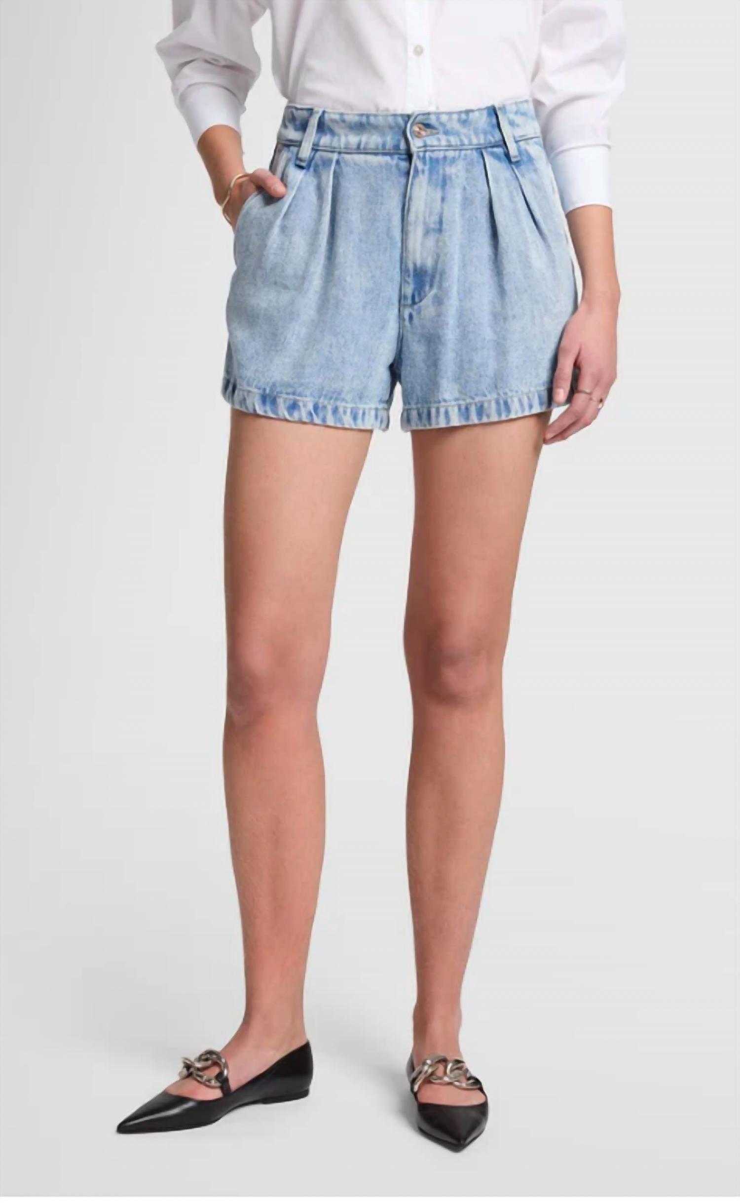 pleated denim shorts in abyss