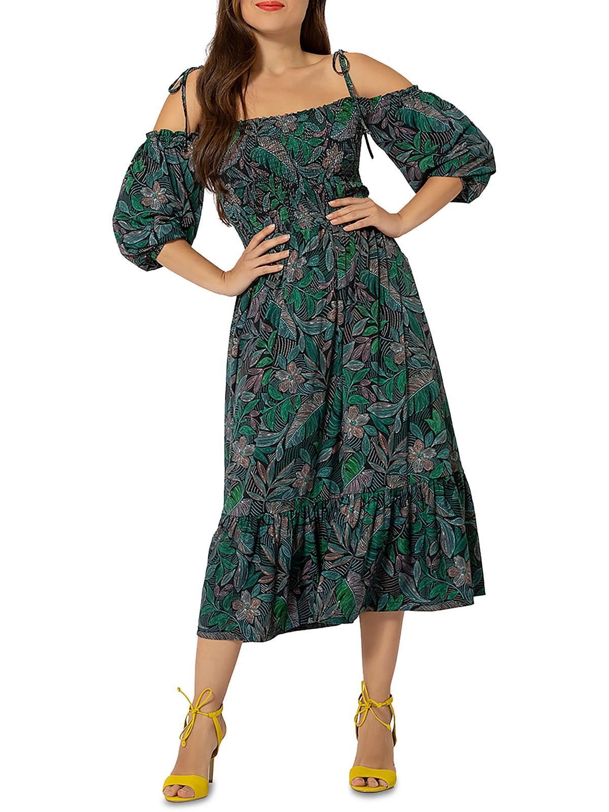 kelly womens off-the-shoulder printed midi dress