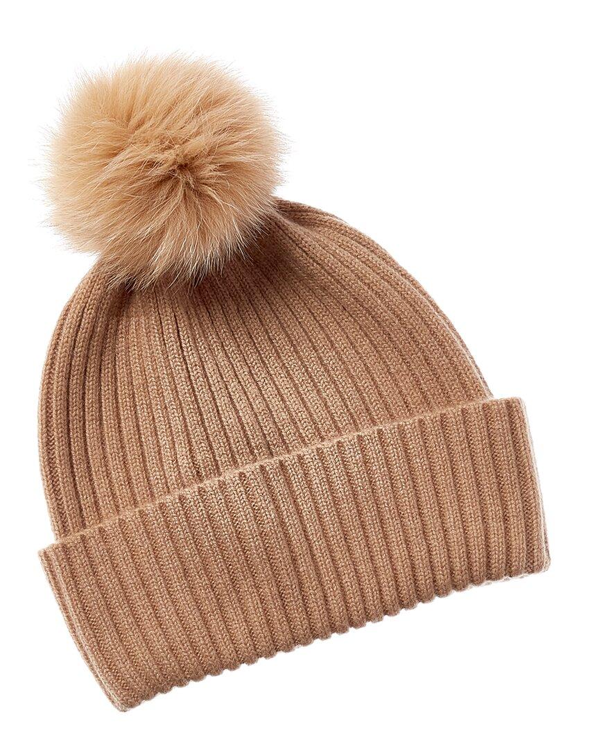 sofiacashmere cashmere ribbed hat with pom