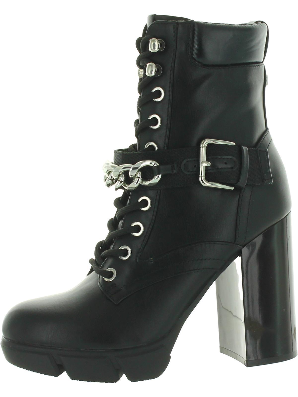 vilage 8 womens faux leather chain combat & lace-up boots