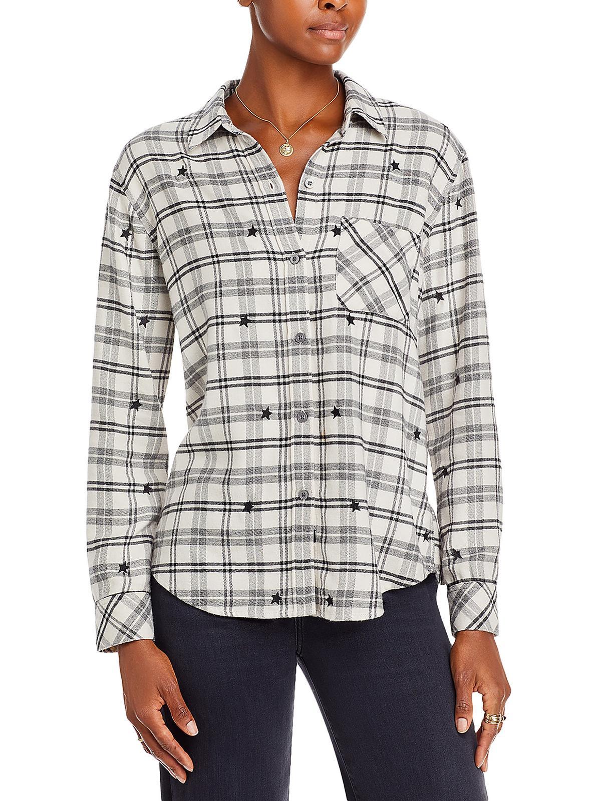 womens collared striped button-down top