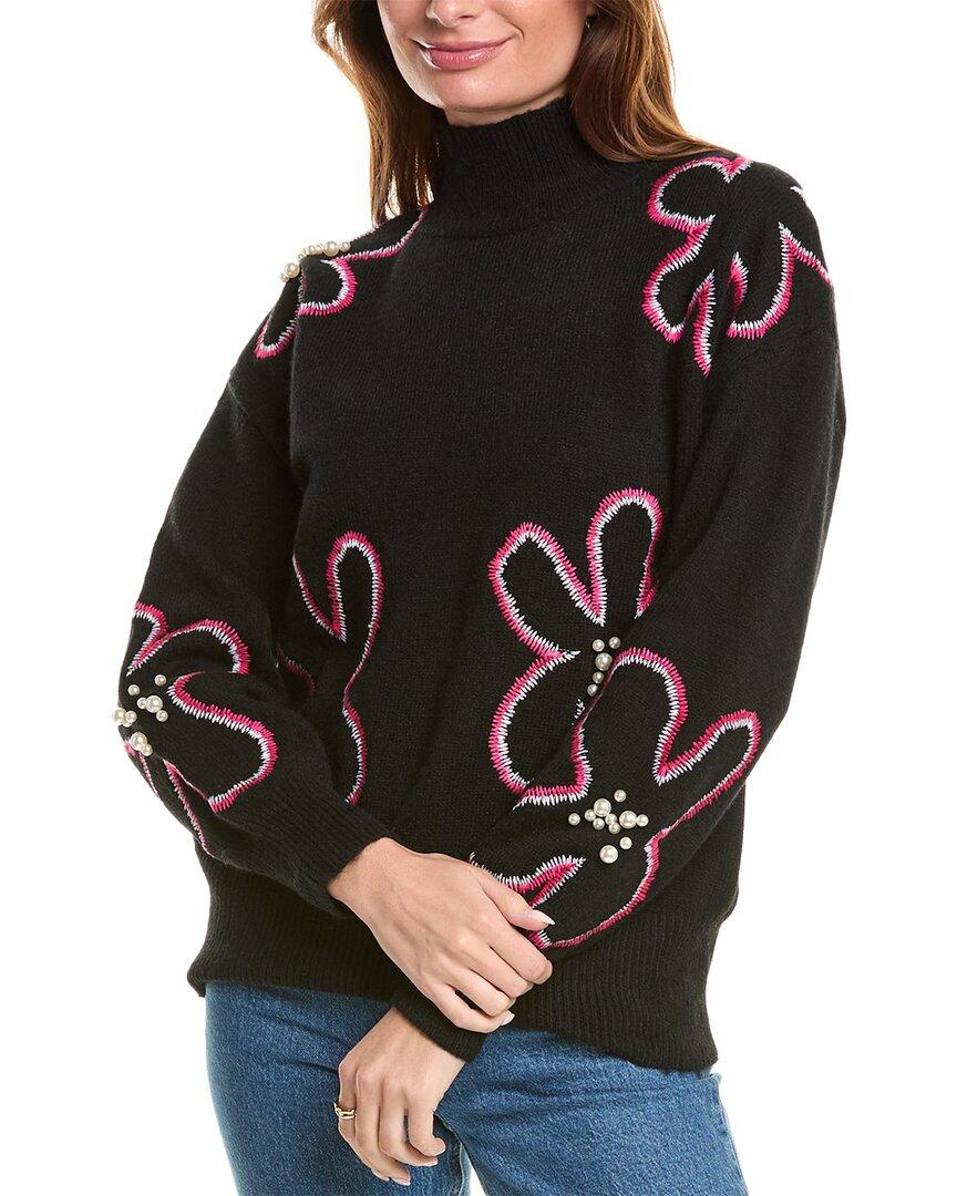 flower embroidered mock neck sweater