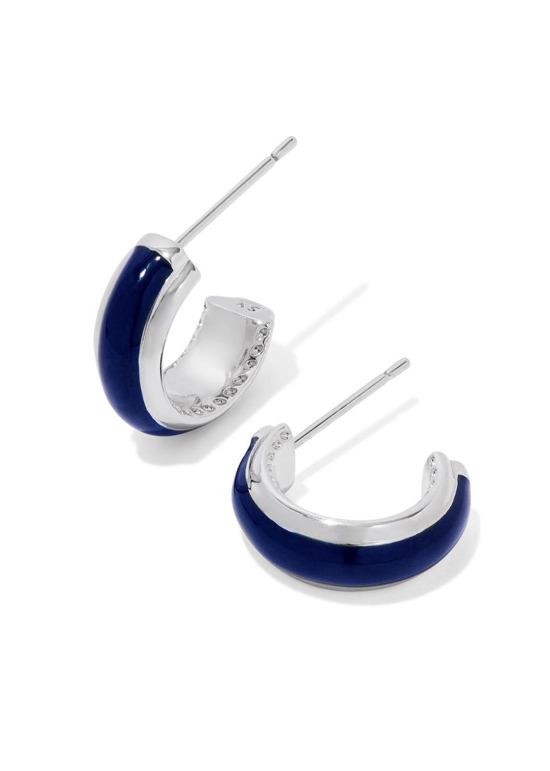 women's ainsley huggie earrings in rhodium/navy enamel