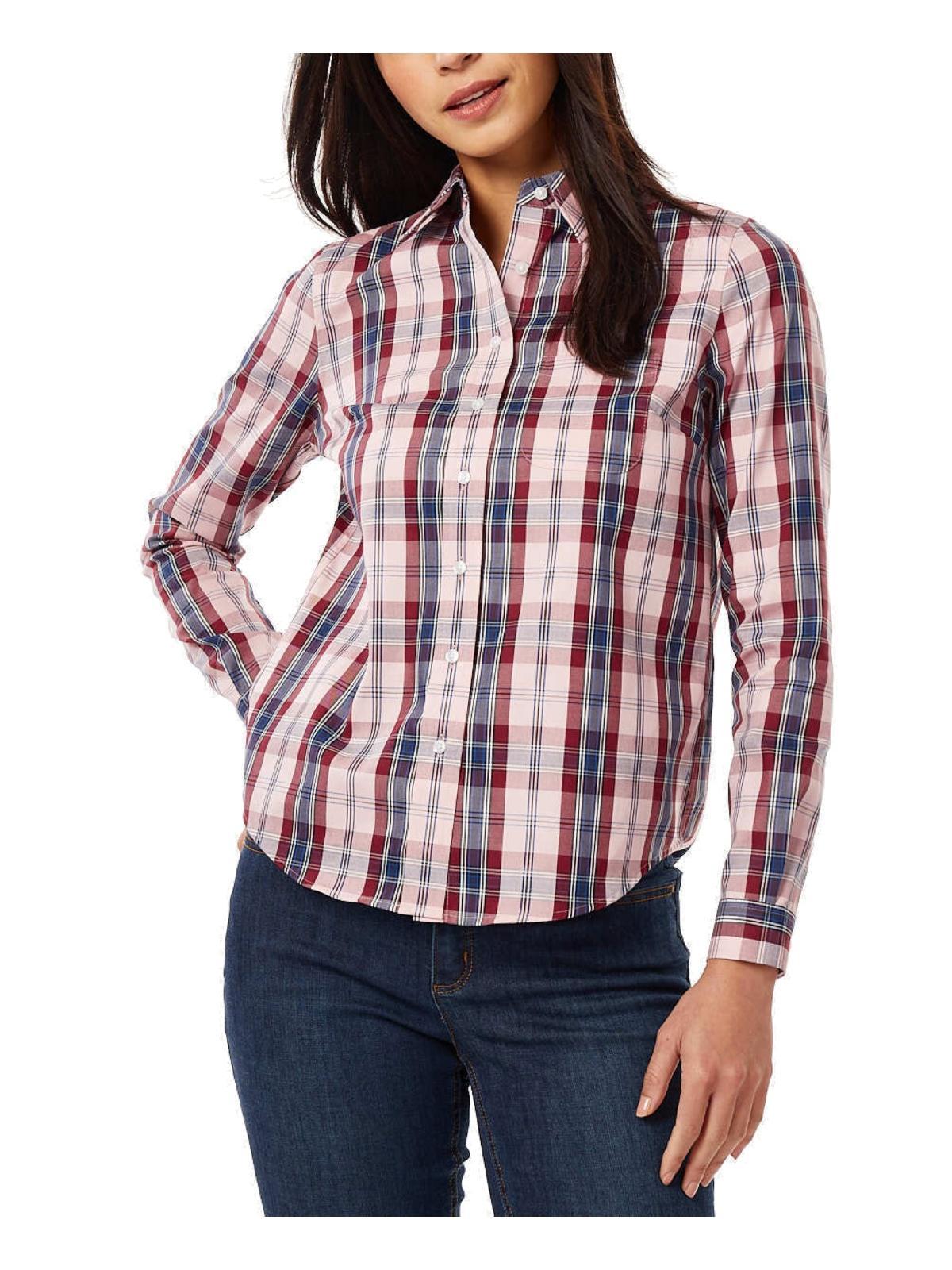 womens plaid wear to work button-down top