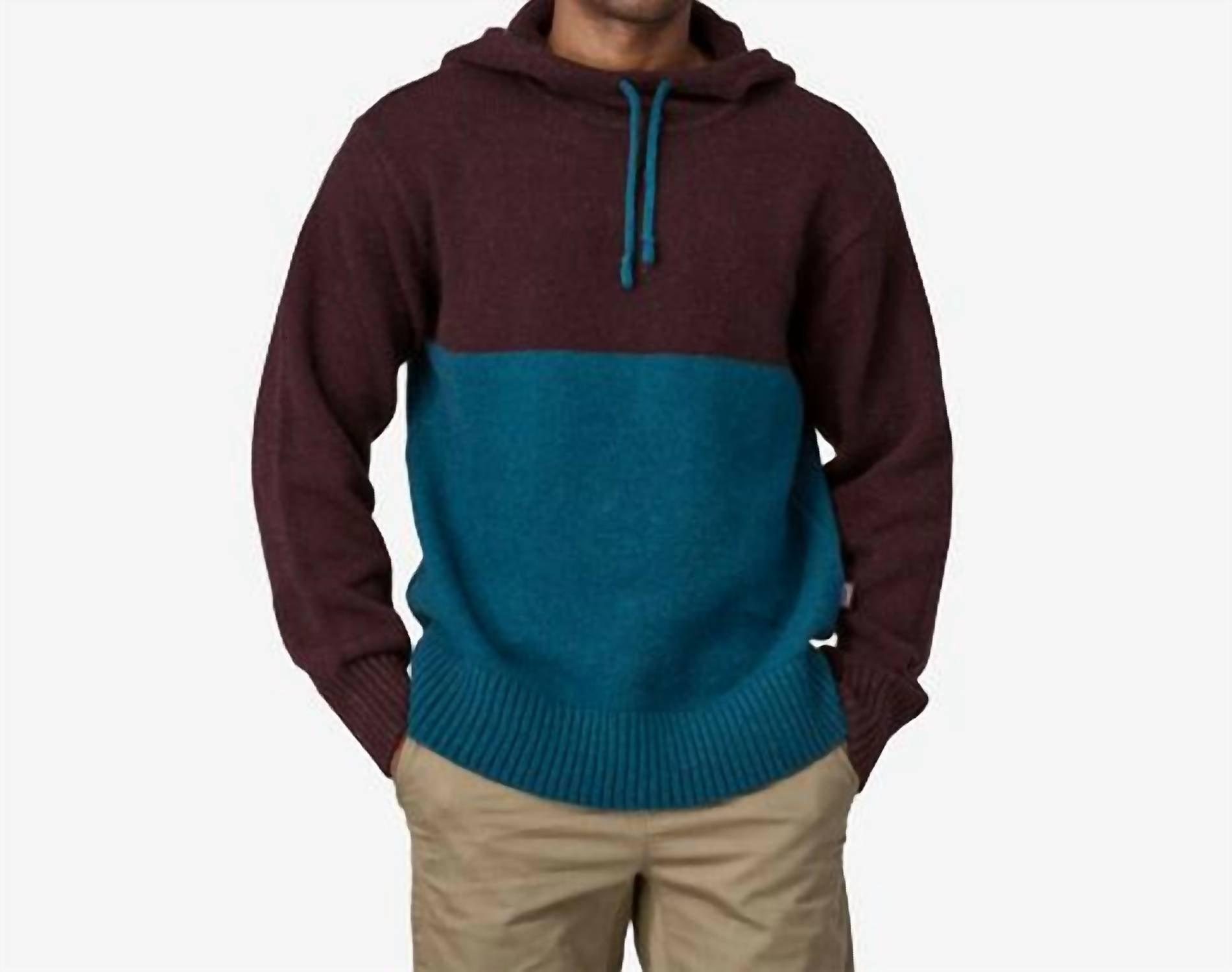 recycled wool-blend sweater hoody in lagoom blue