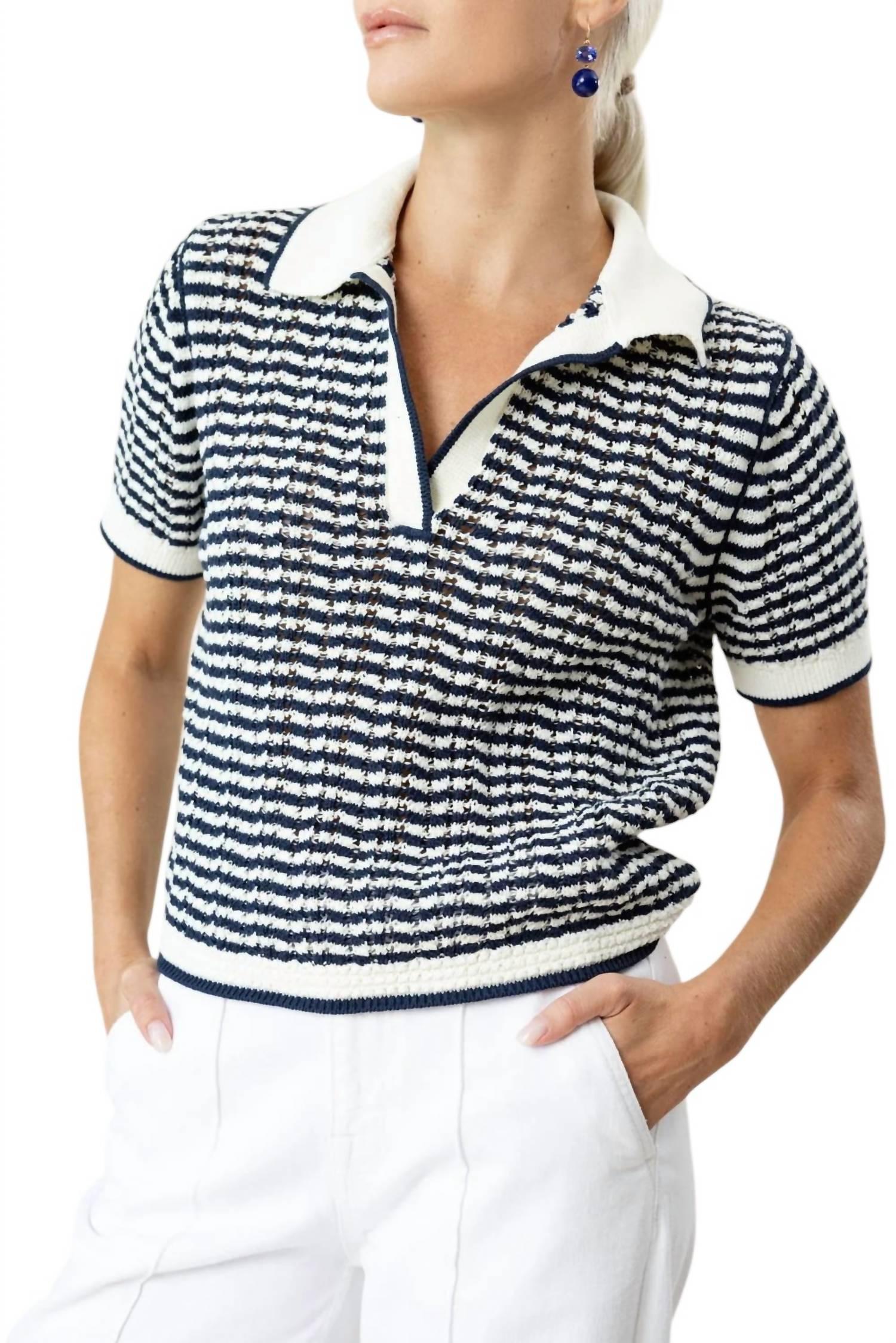 kenzie short sleeve polo in midnight stripe