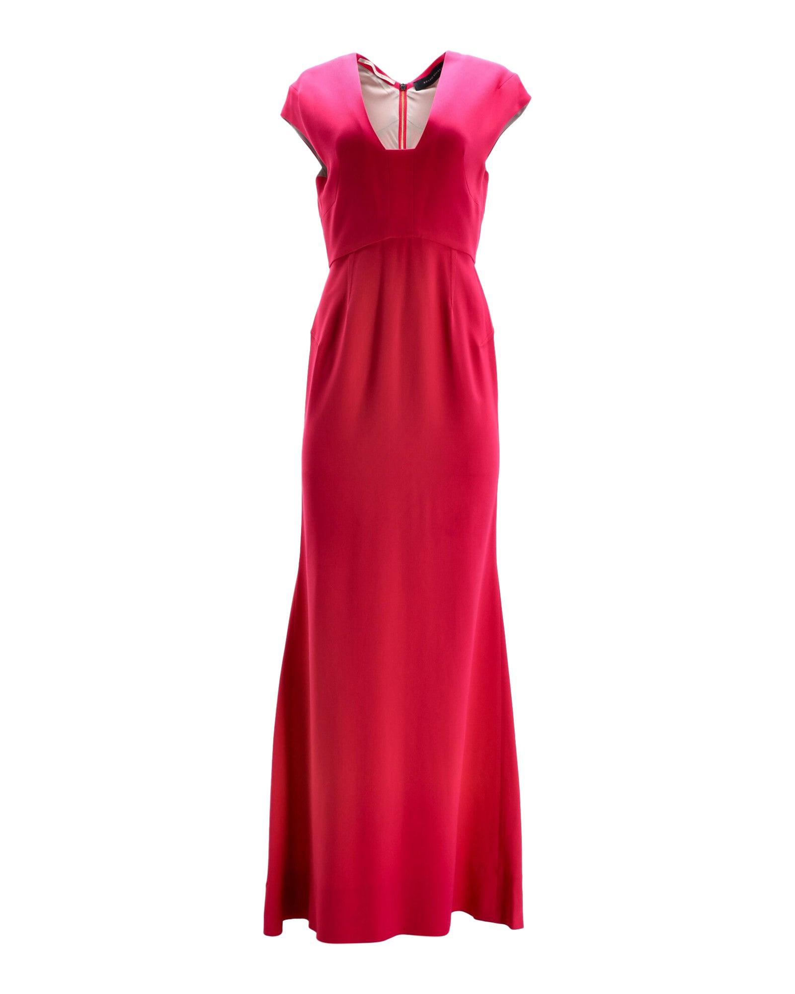 roland mouret square-neck cut-out back evening dress in pink viscose