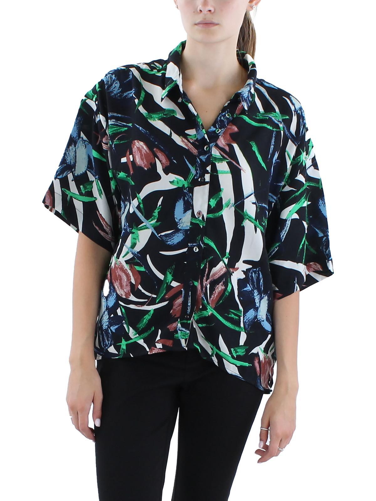 veronica womens printed polyester button-down top