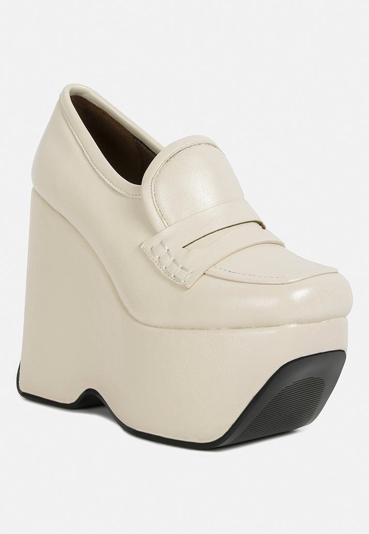 gilliam beige high platform wedge loafers