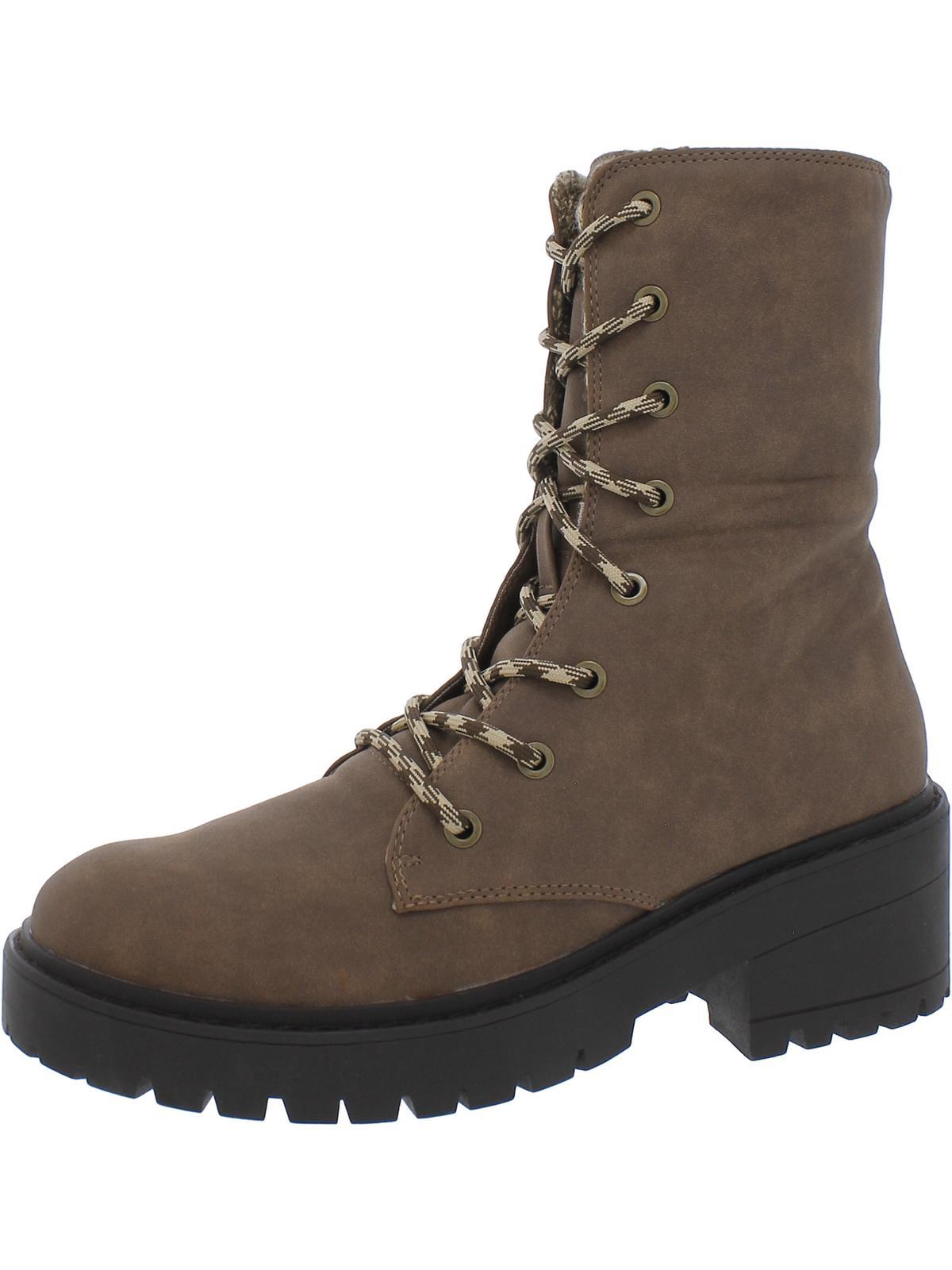 womens faux leather knit lined combat & lace-up boots