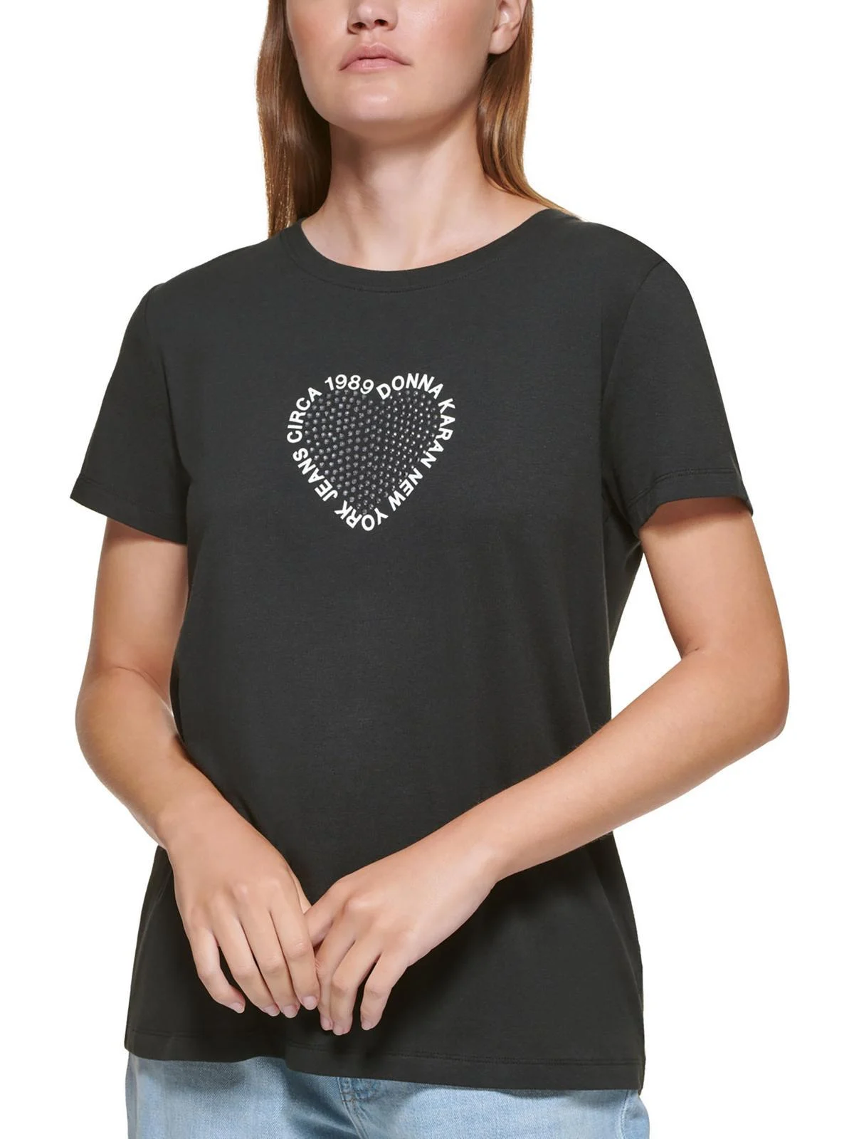 womens cotton blend embellished logo graphic t-shirt