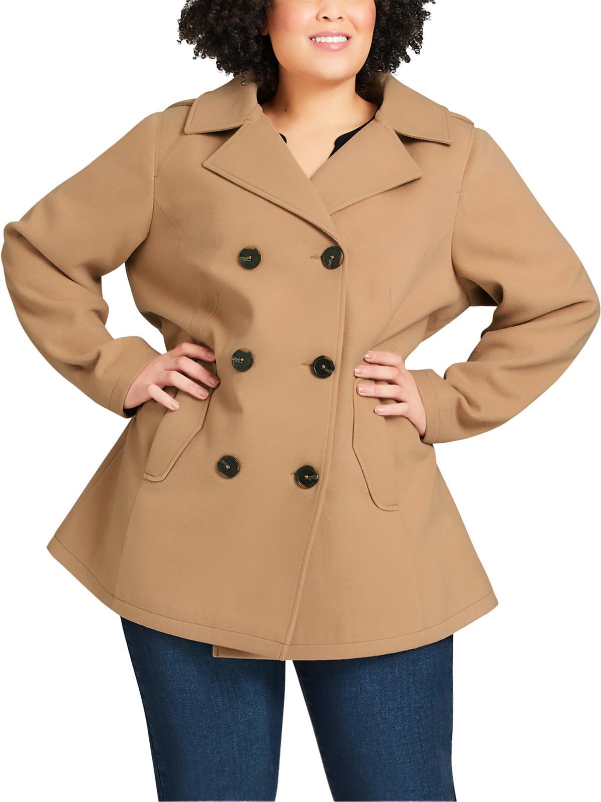 plus womens pintuck hooded pea coat