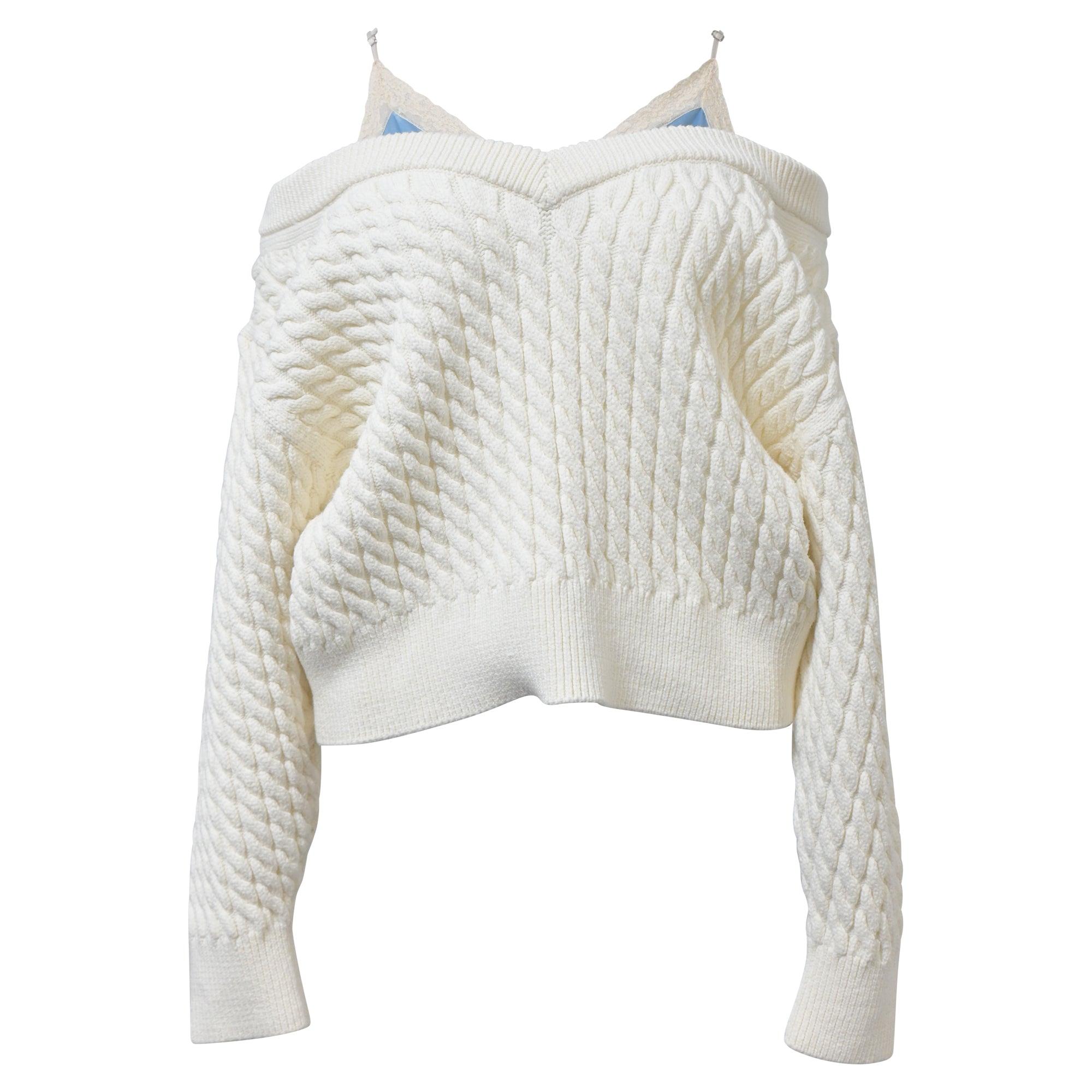 alexander wang.t off-shoulder cable knit jumper in ecru cotton