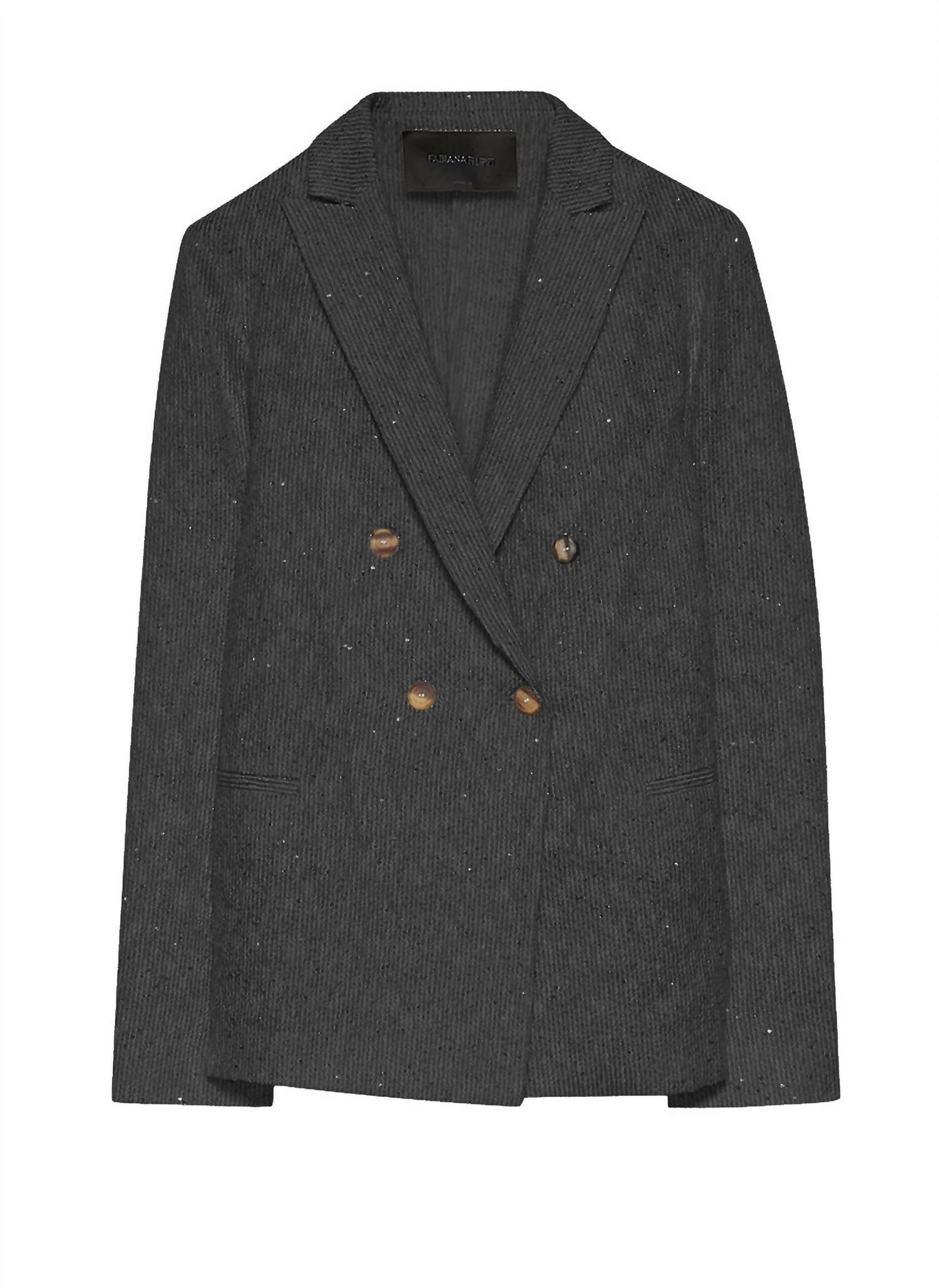 double breasted tweed blazer in black