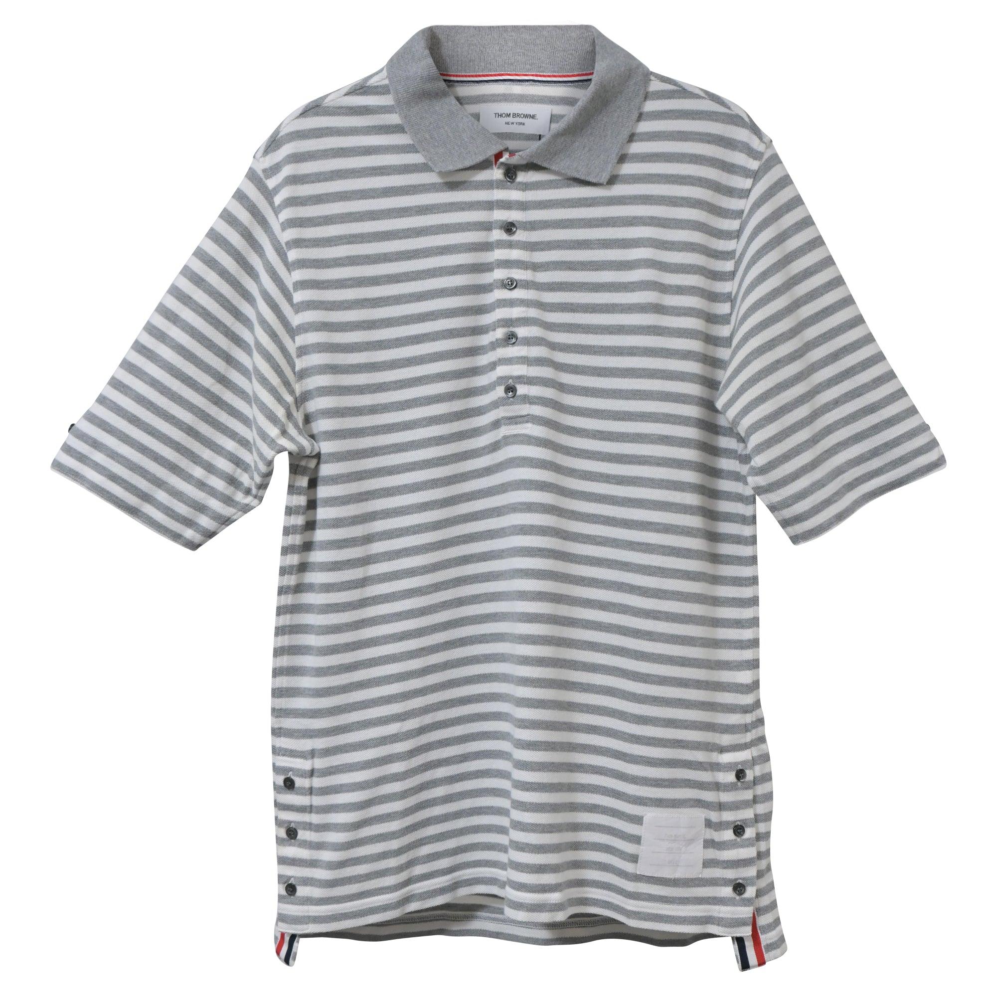 striped polo shirt in grey cotton