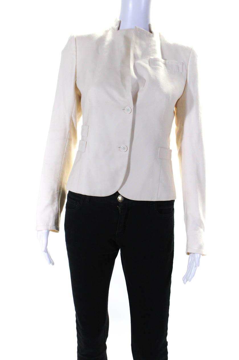 womens two button notched lapel blazer jacket white wool