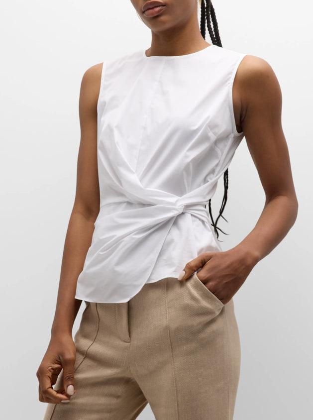 women top blouse solid white bisa gathered sleeveless