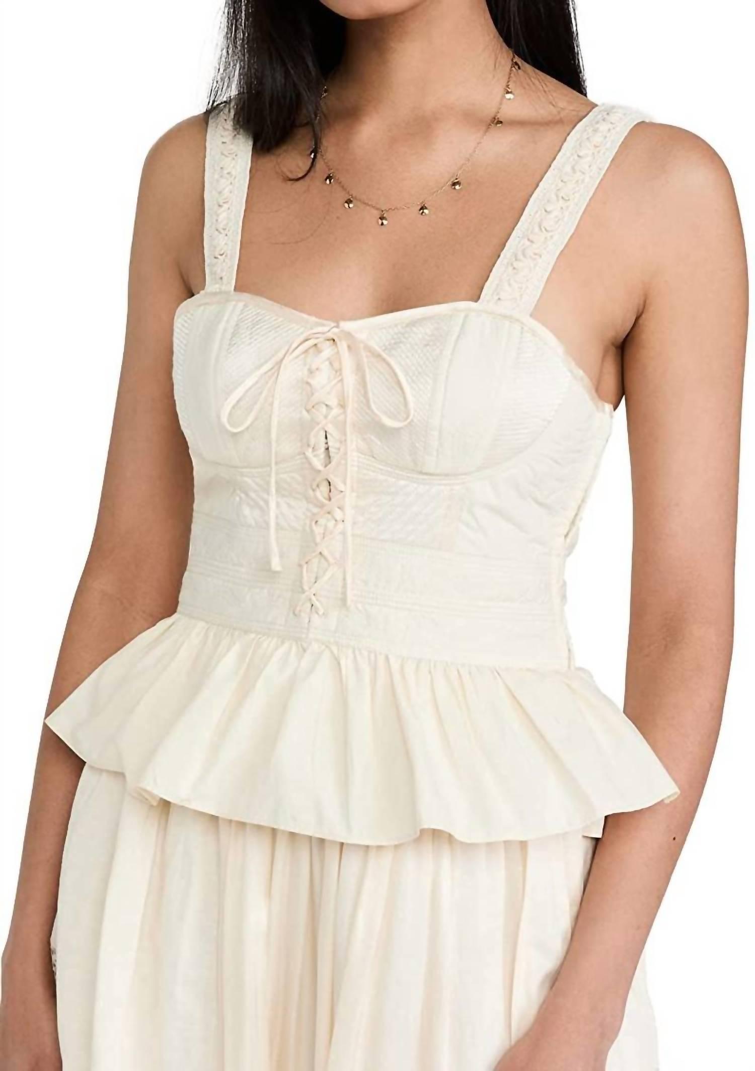 orla corset sweetheart neckline ruffled hem sleeveless top in beige