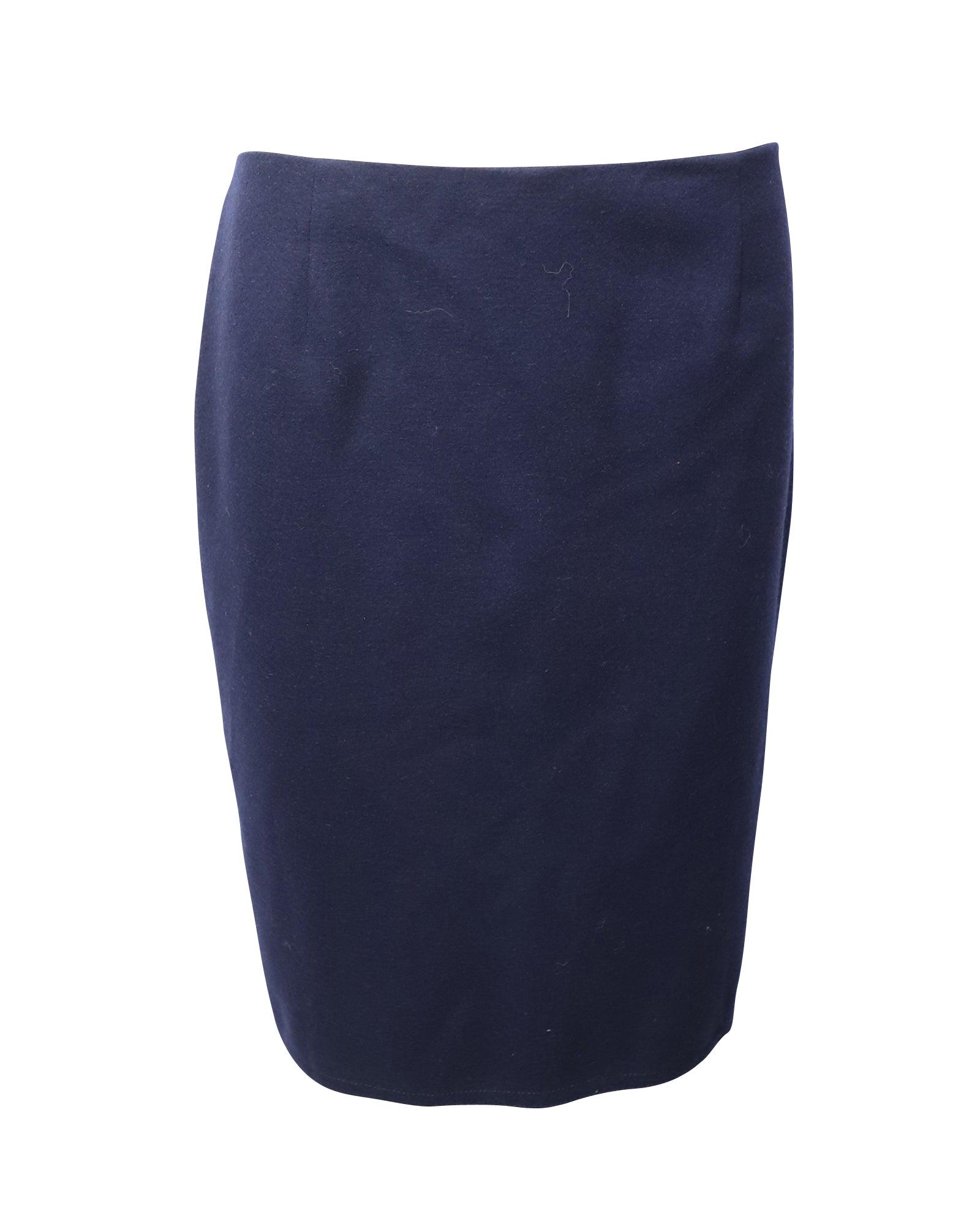 pencil midi skirt in blue wool