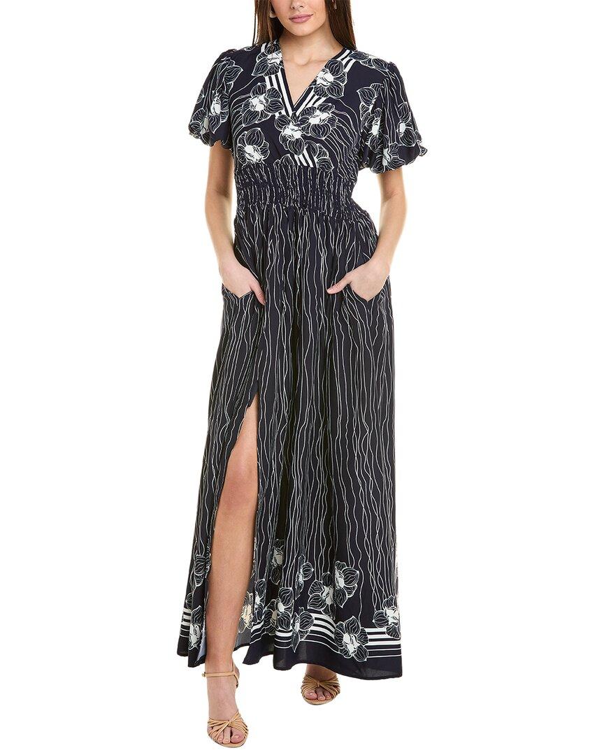 lines & flower print v-wrap maxi dress