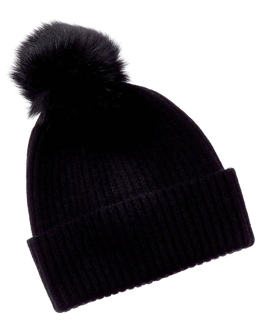 sofiacashmere cashmere ribbed hat with pom