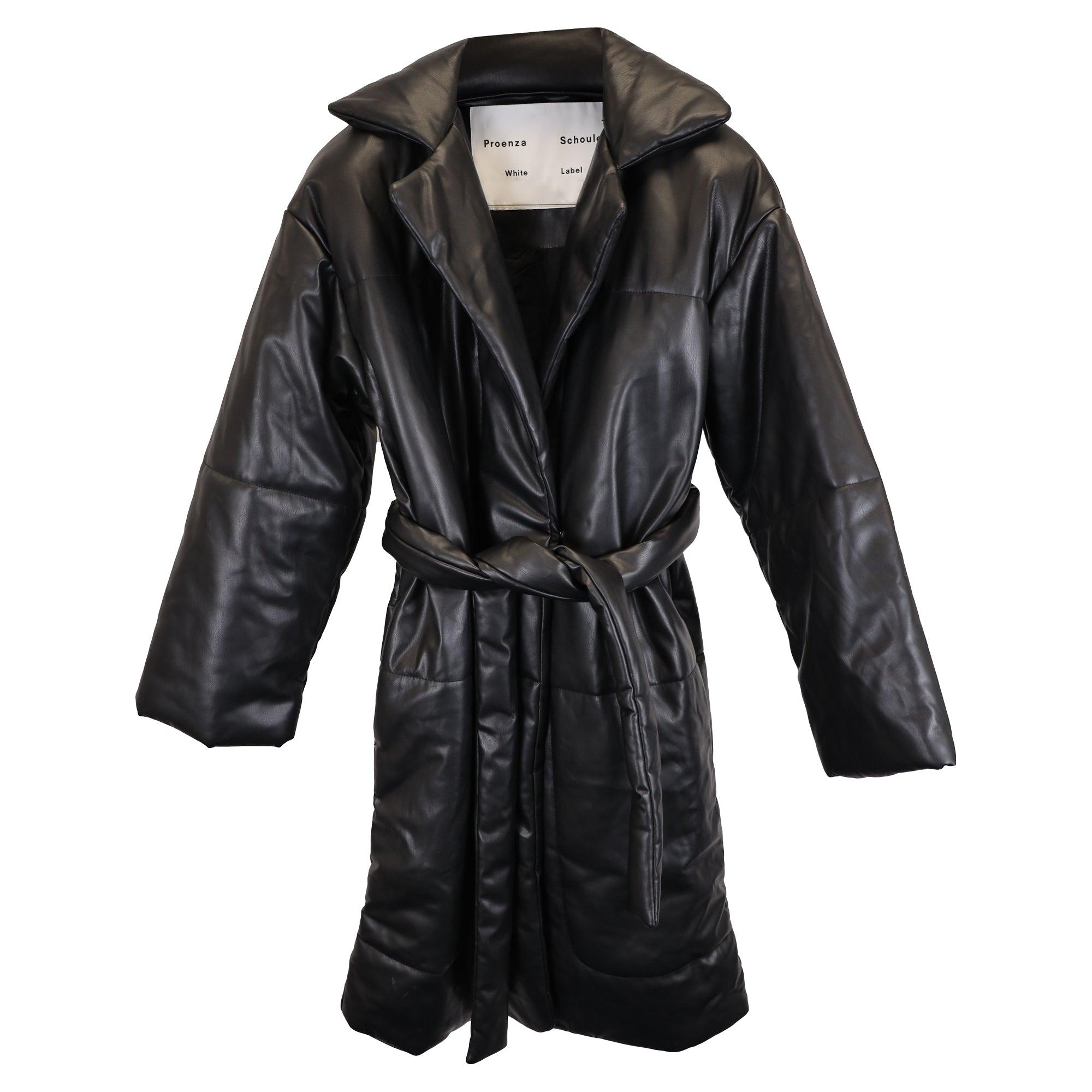 white label quilted puffer coat in black vegan leather