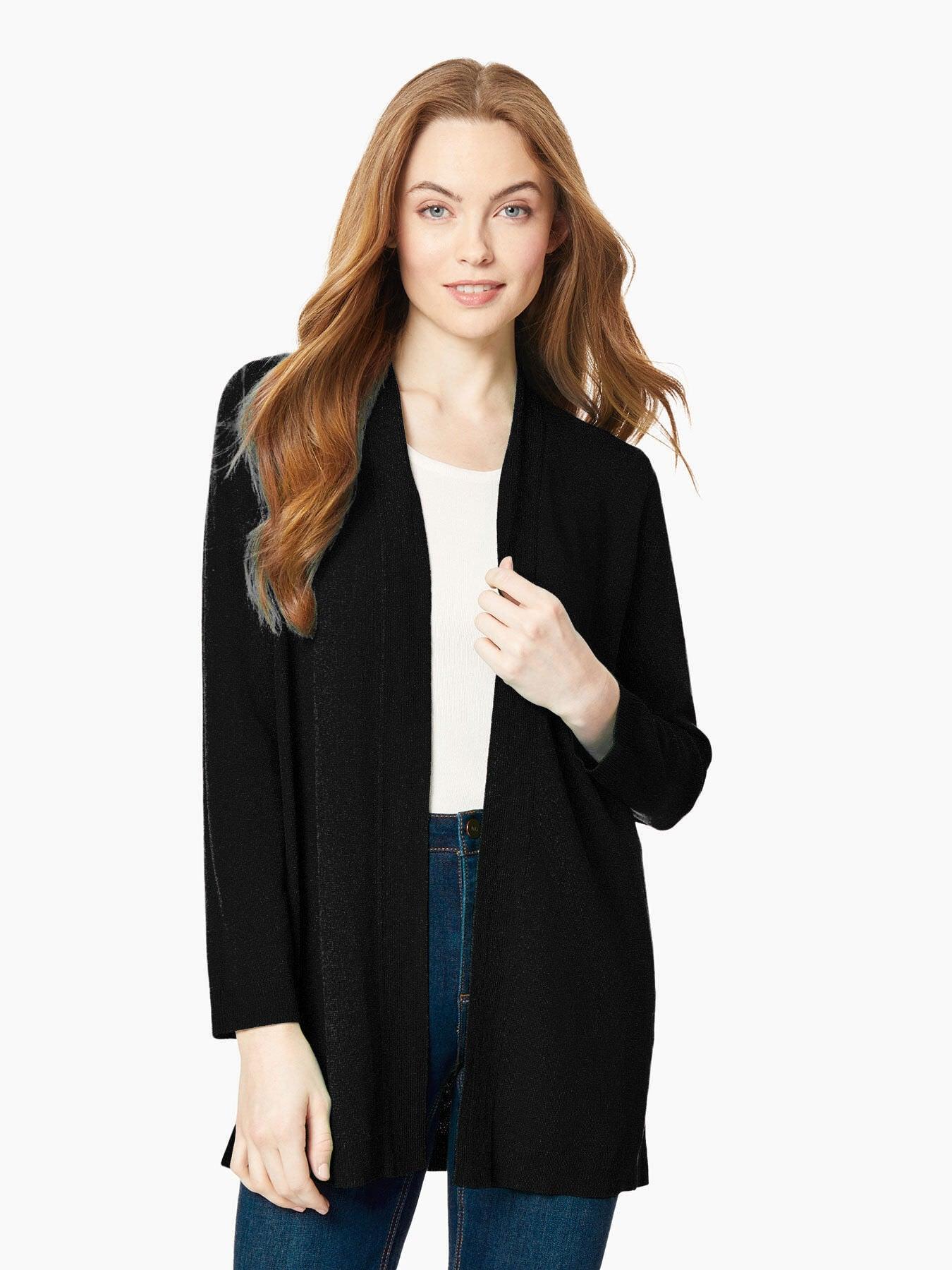 plus size open-front ribbed trim knit cardigan