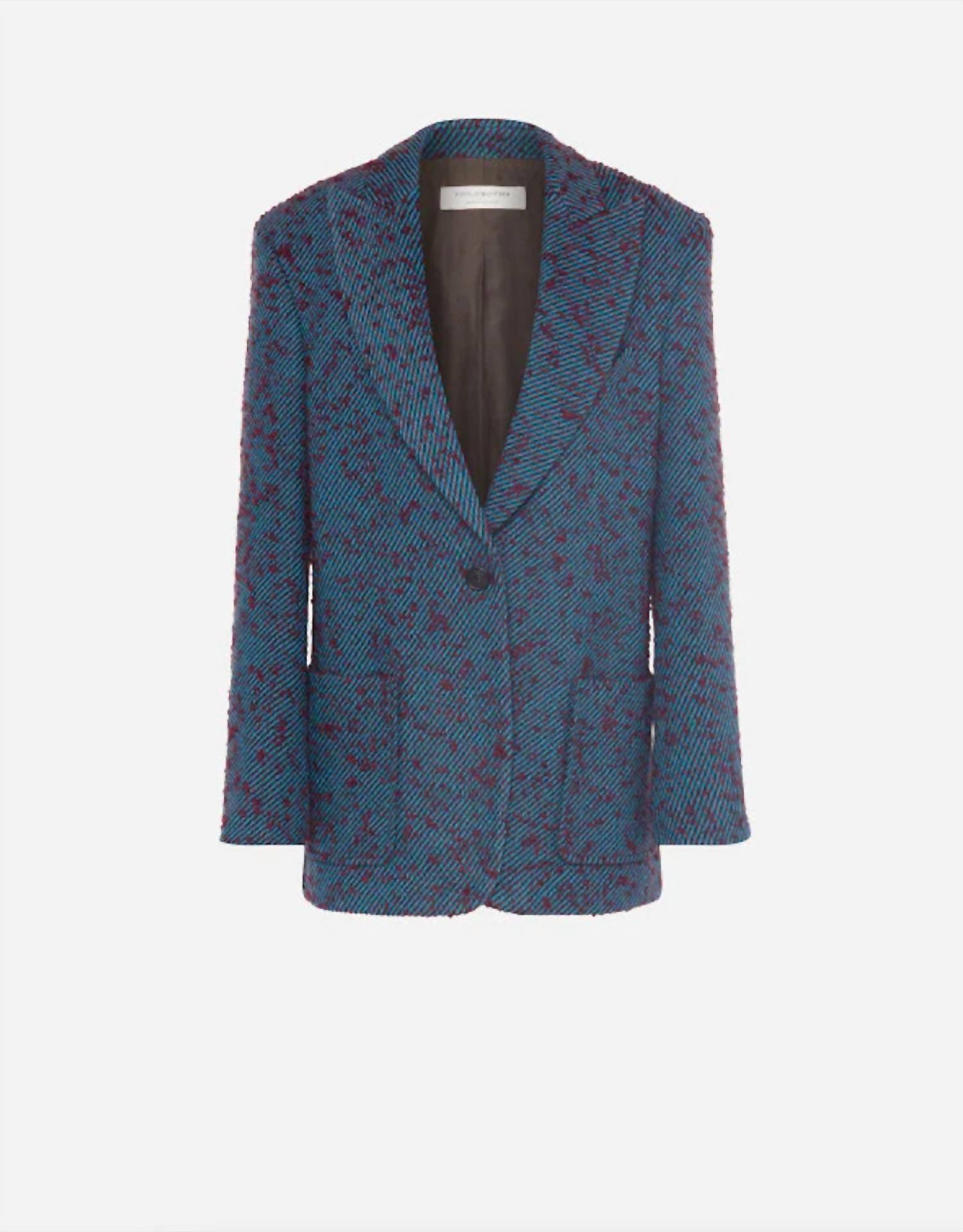 wool twill jacket in blue/burgundy