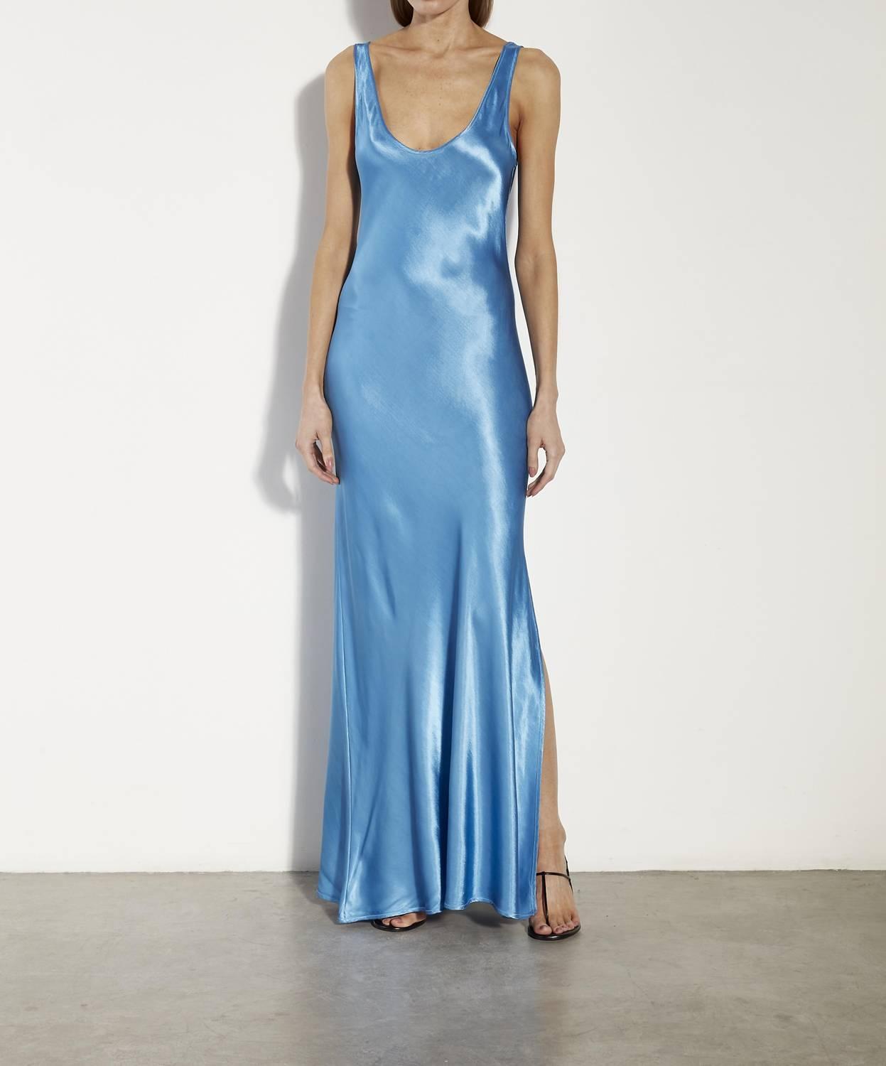 satin tank dress in pool blue