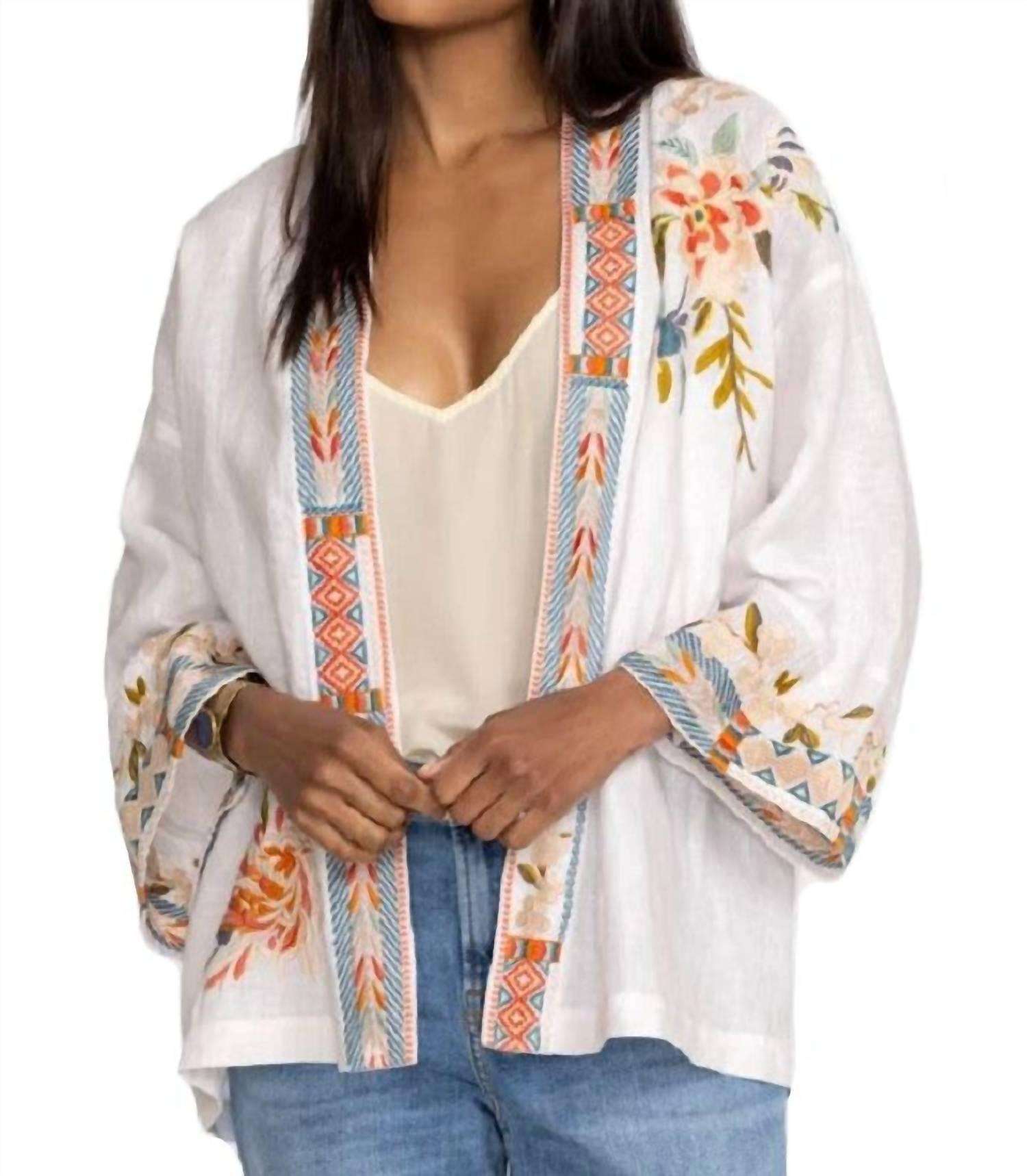 ceretti linen cropped kimono in white