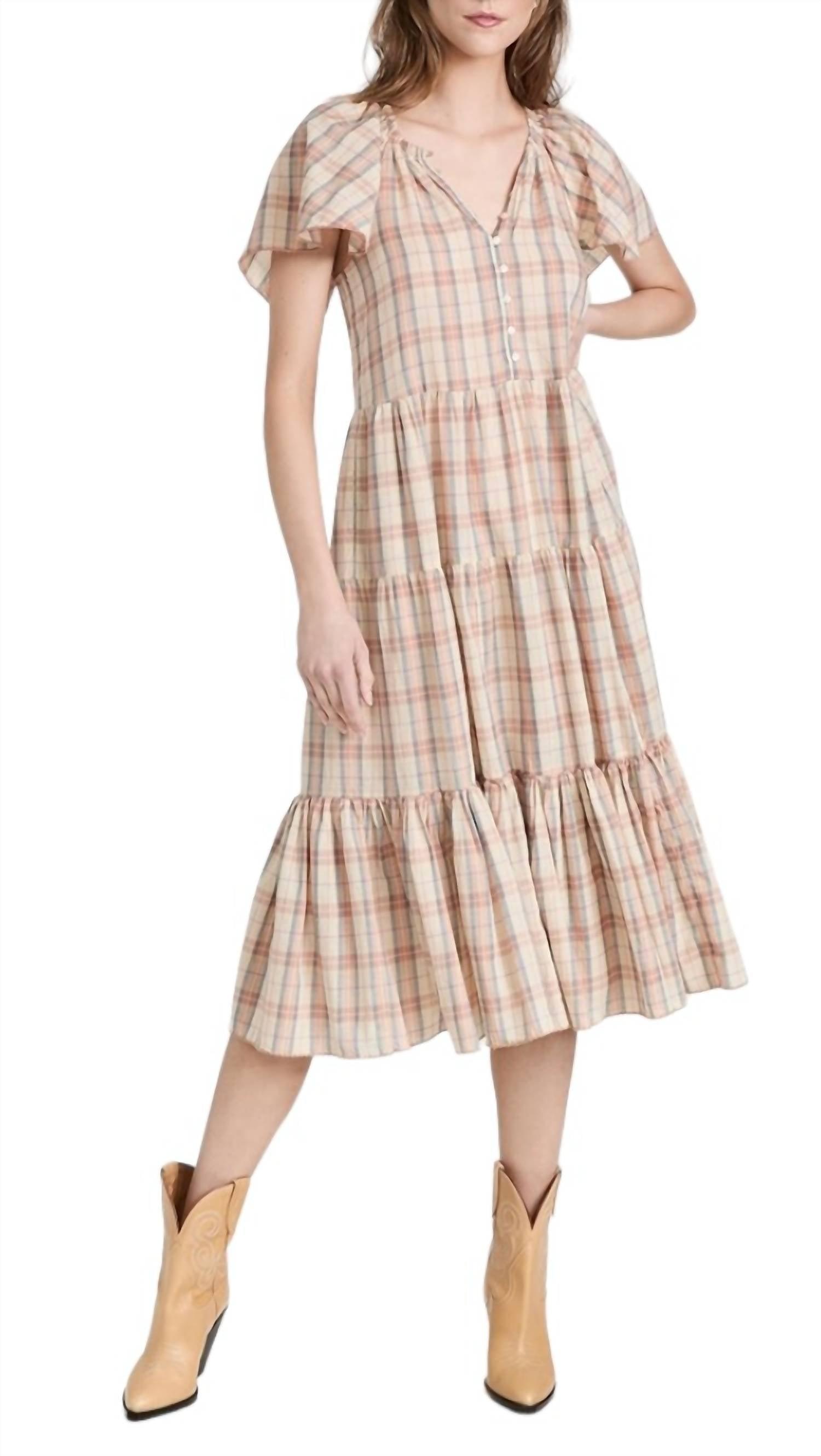 iris dress in washed rose plaid