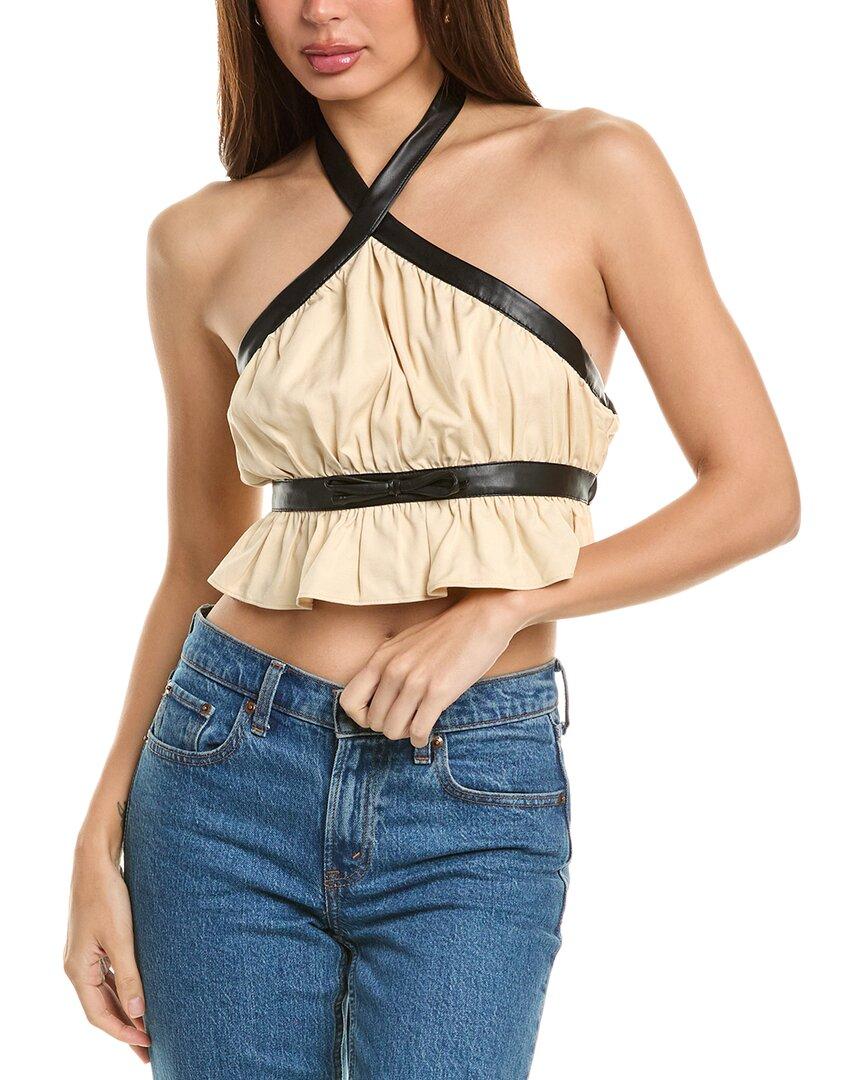 criss cross linen-blend halter top