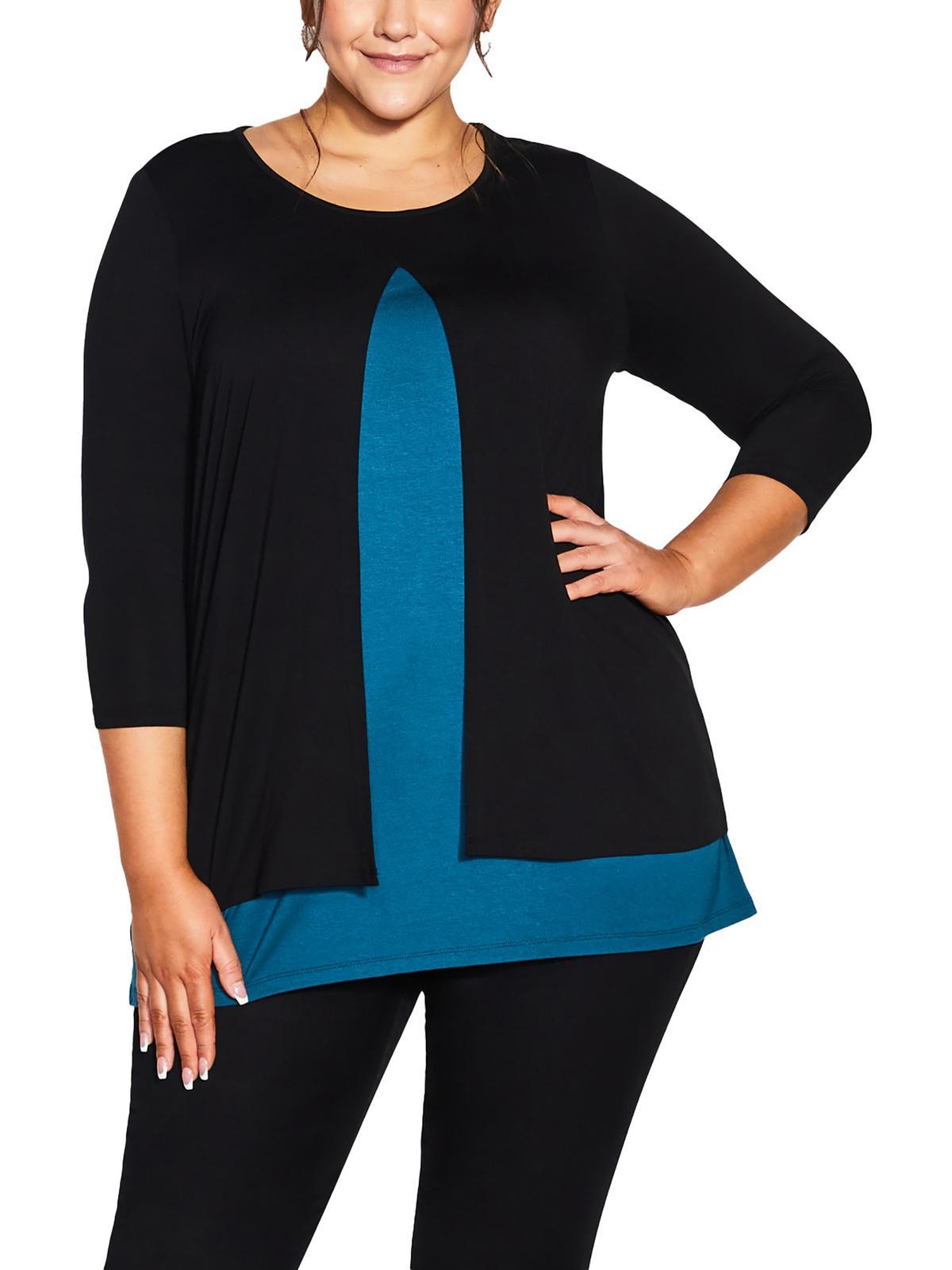 plus womens faux-overlay long tunic top